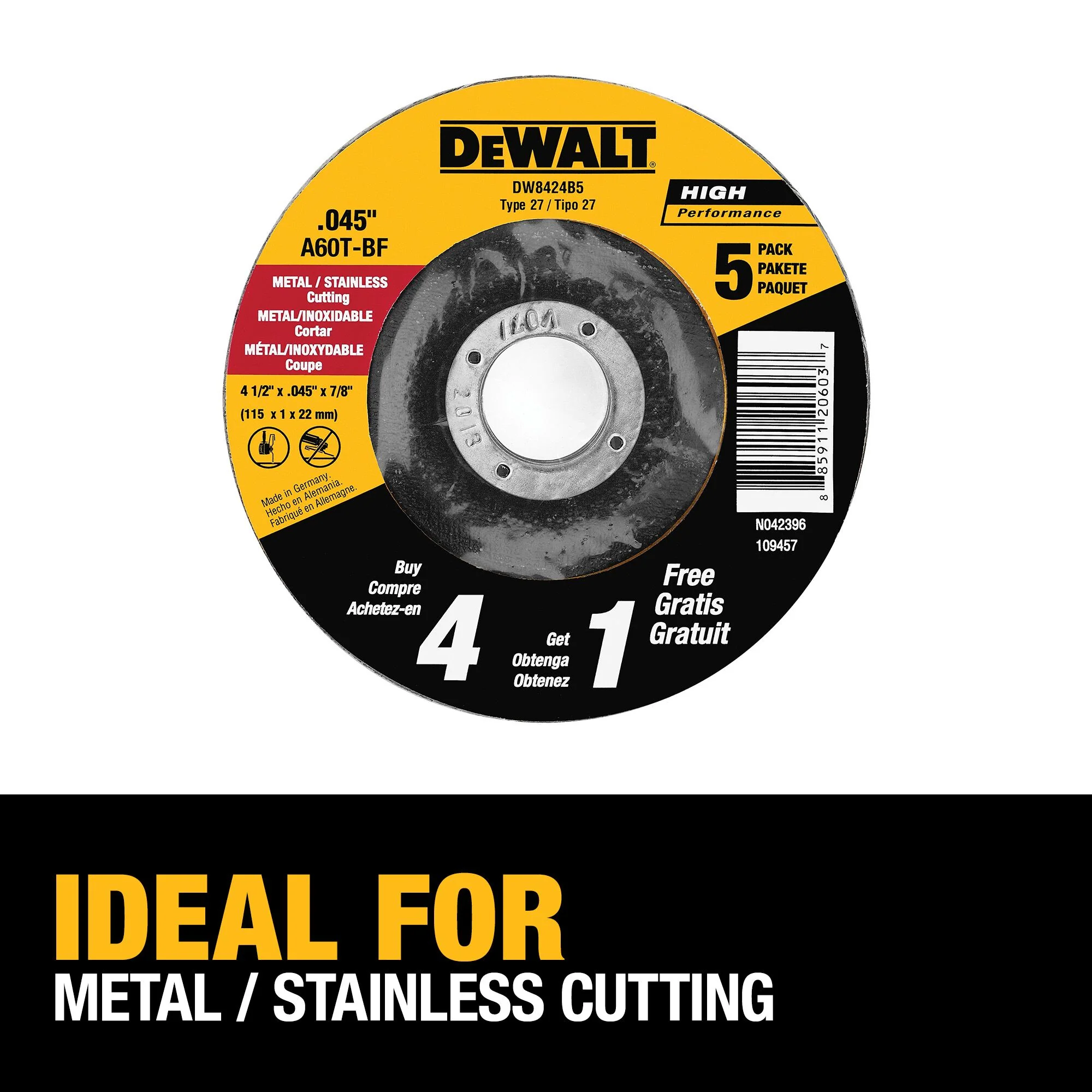 DEWALT 5-Pack Silicon Carbide 4-1/2-in x 0.045-in x 7/8-in Cutting/Grinding Wheels - Image 3