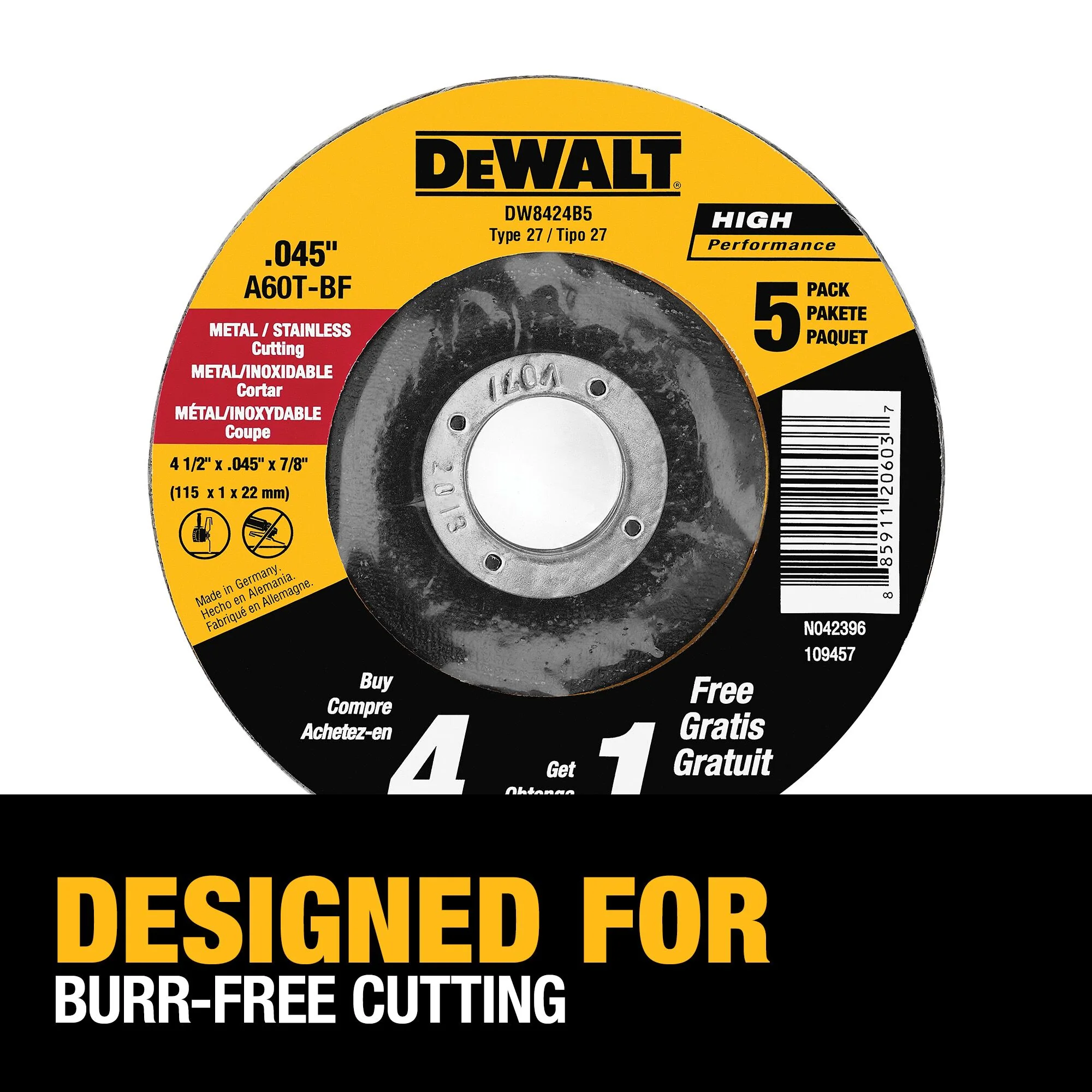 DEWALT 5-Pack Silicon Carbide 4-1/2-in x 0.045-in x 7/8-in Cutting/Grinding Wheels - Image 4