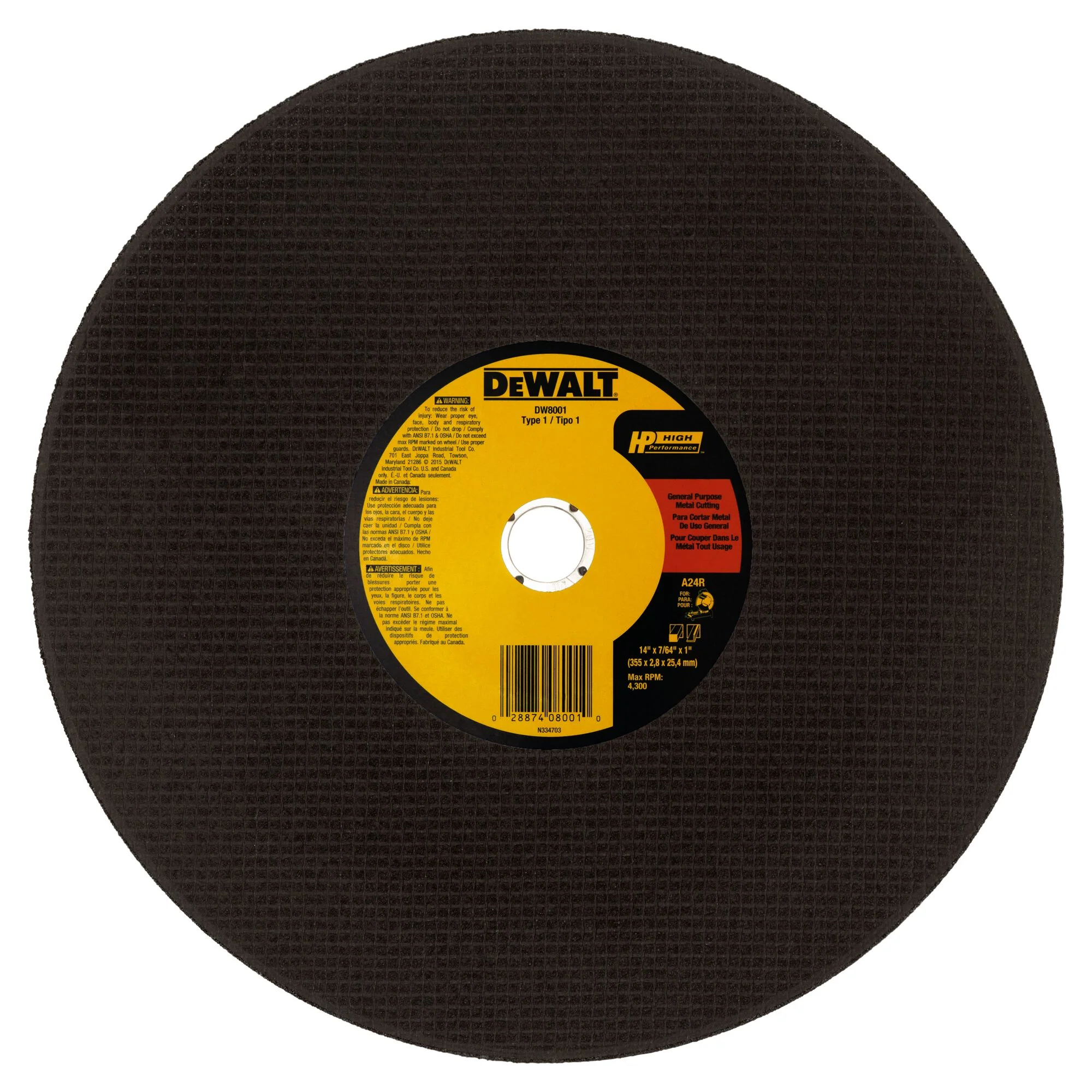 DEWALT Aluminum Oxide 14-in Chop Saw Blade, Type 1, 1-in Arbor
