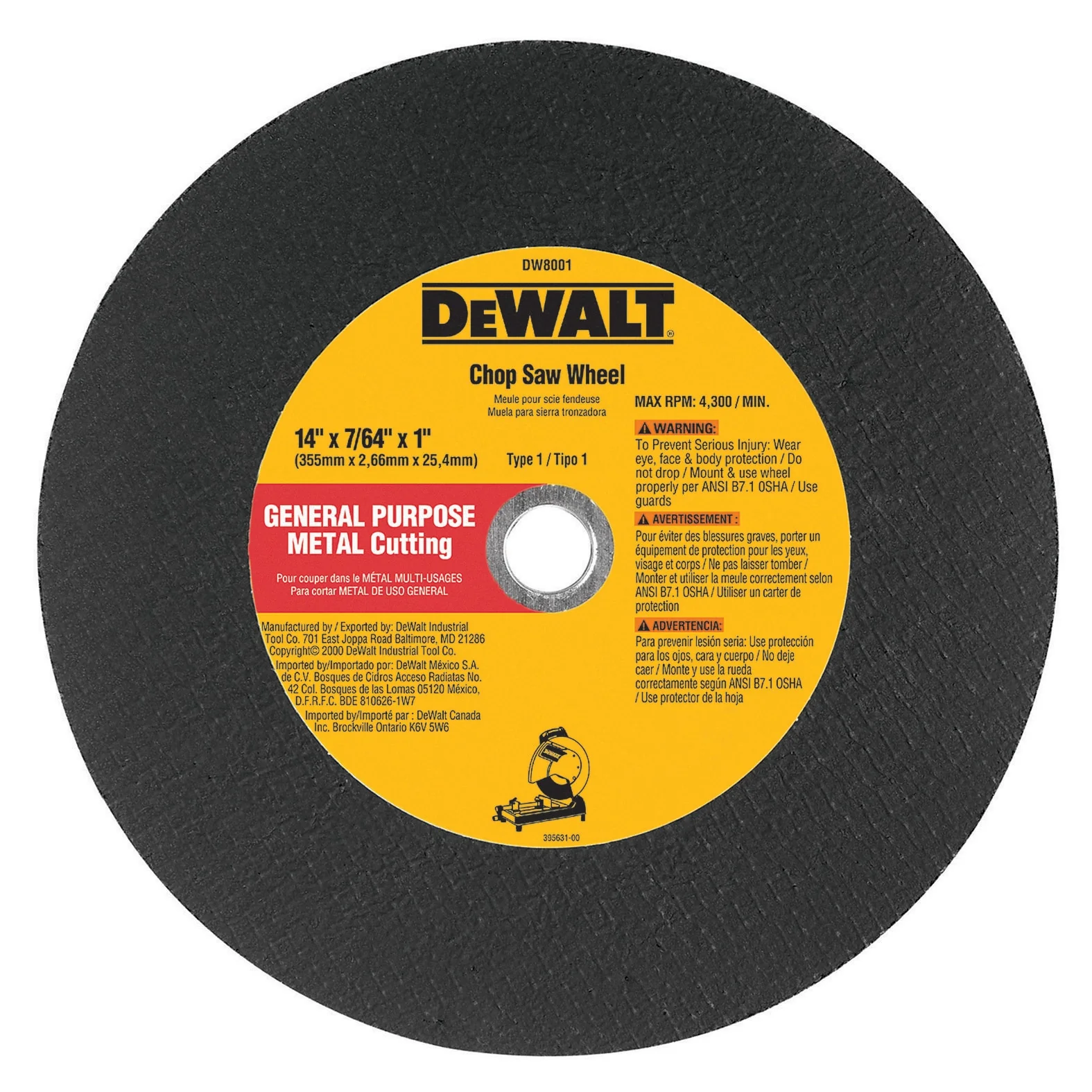 DEWALT Aluminum Oxide 14-in Chop Saw Blade, Type 1, 1-in Arbor - Image 2