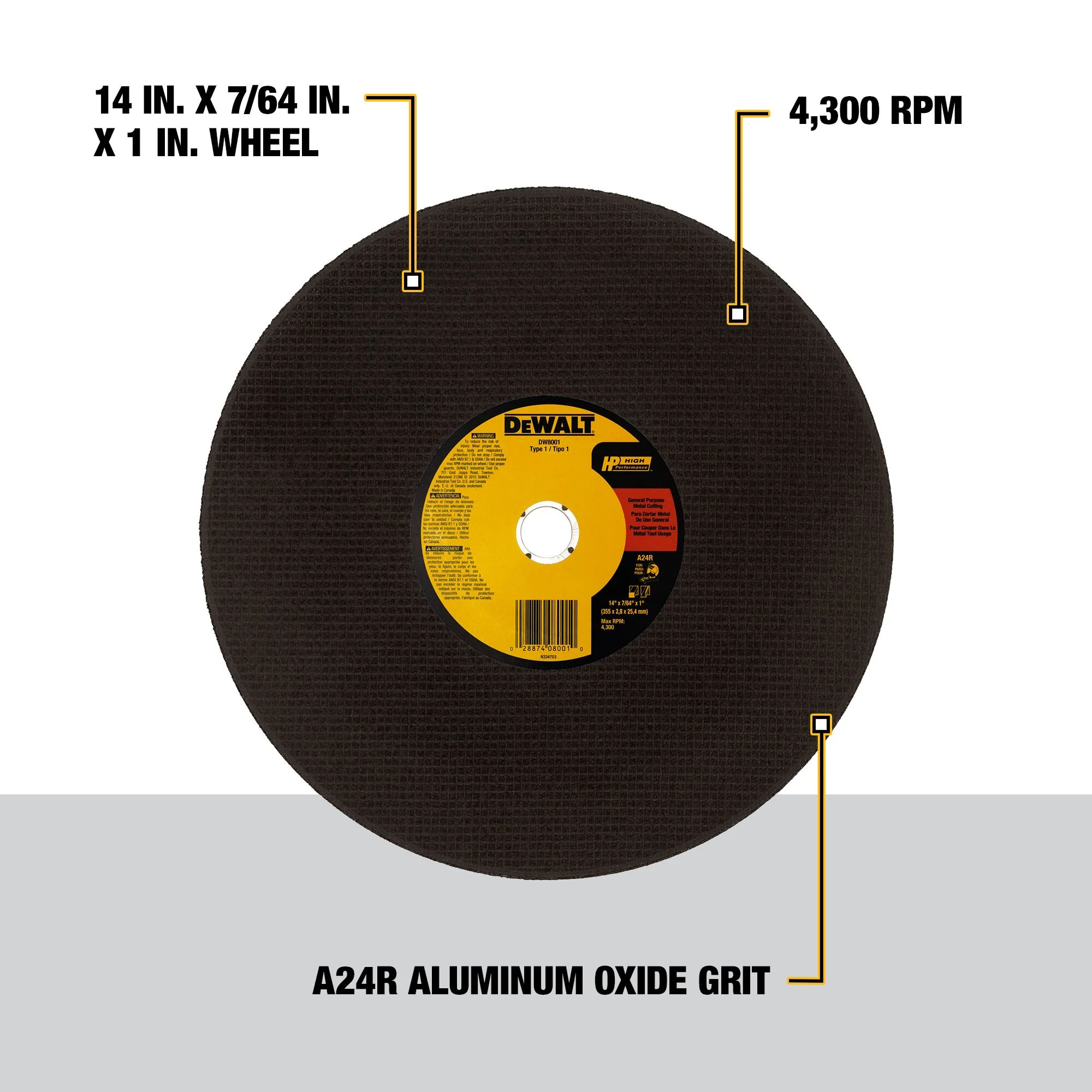 DEWALT Aluminum Oxide 14-in Chop Saw Blade, Type 1, 1-in Arbor - Image 3