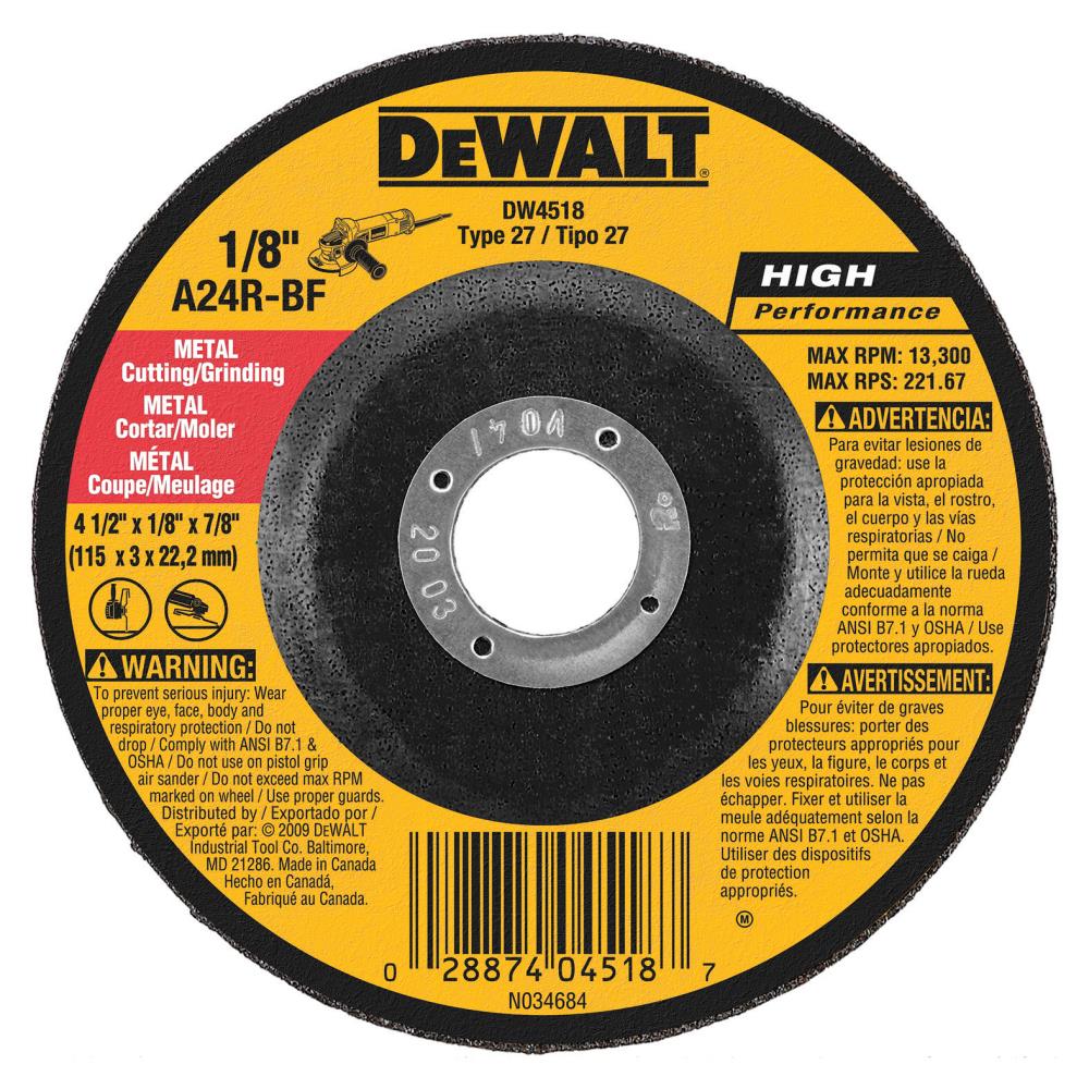 DEWALT Aluminum Oxide 4-1/2-in 24-Grit Type 27 Cutting/Grinding Wheel (7/8-in Arbor)