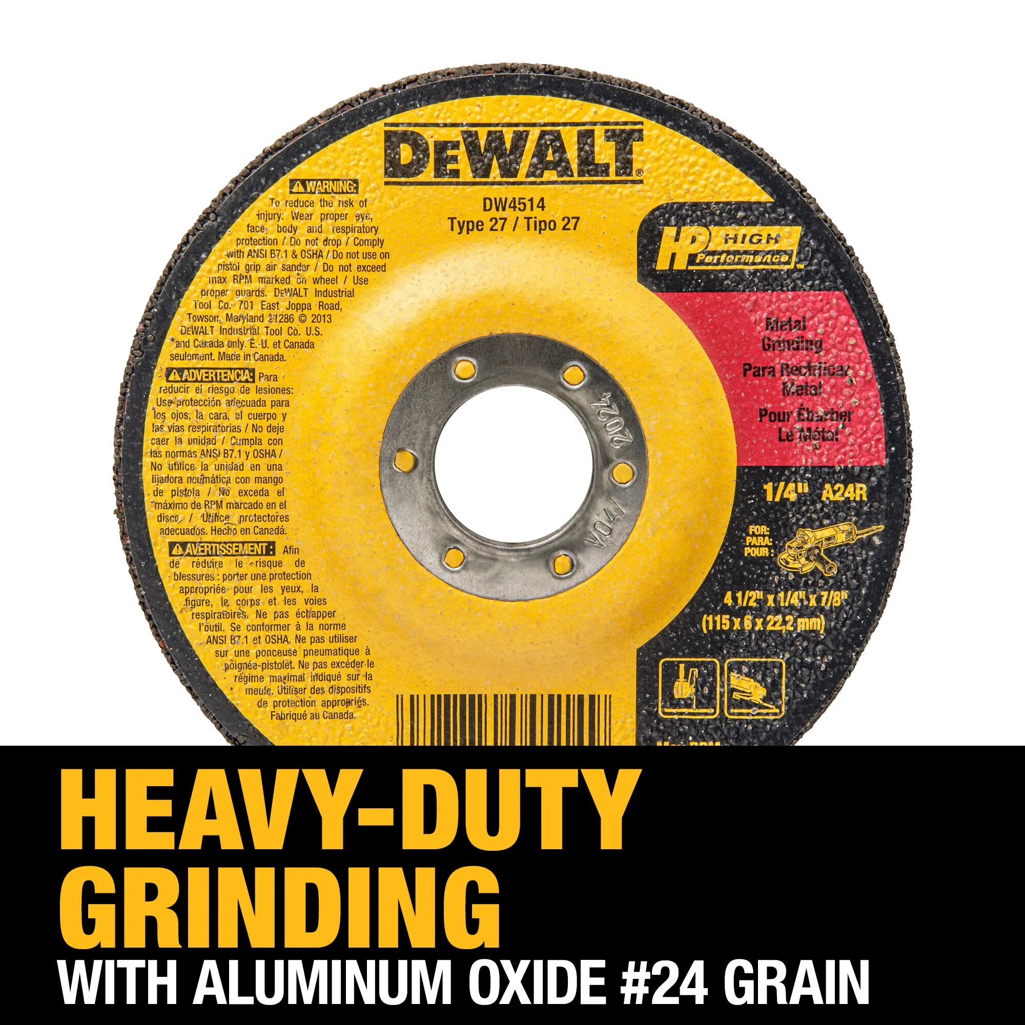DEWALT Aluminum Oxide 4.5-in Type 27 Grinding Wheel, 1/4-in Thick, 7/8-in Arbor - Image 4