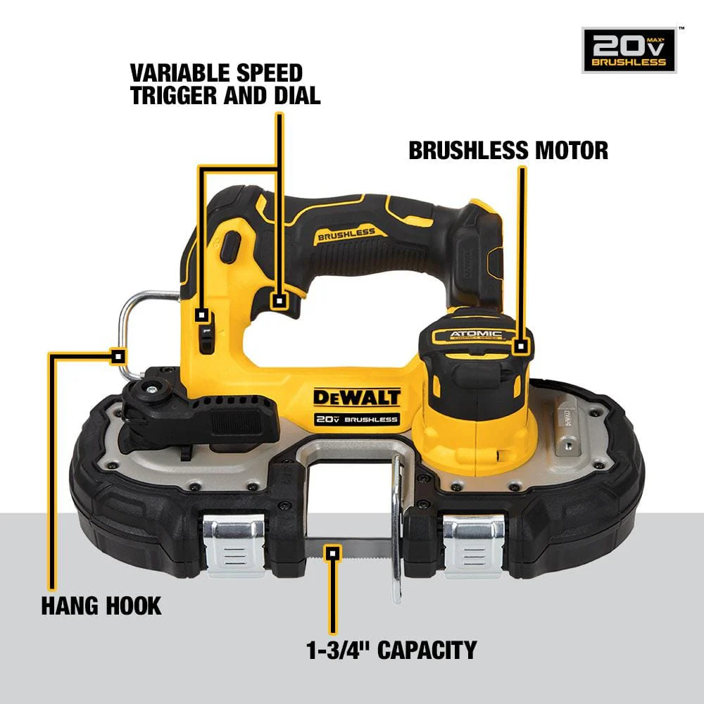 DEWALT ATOMIC 20V MAX Cordless Brushless Compact Bandsaw with 5.0Ah Battery - Image 2