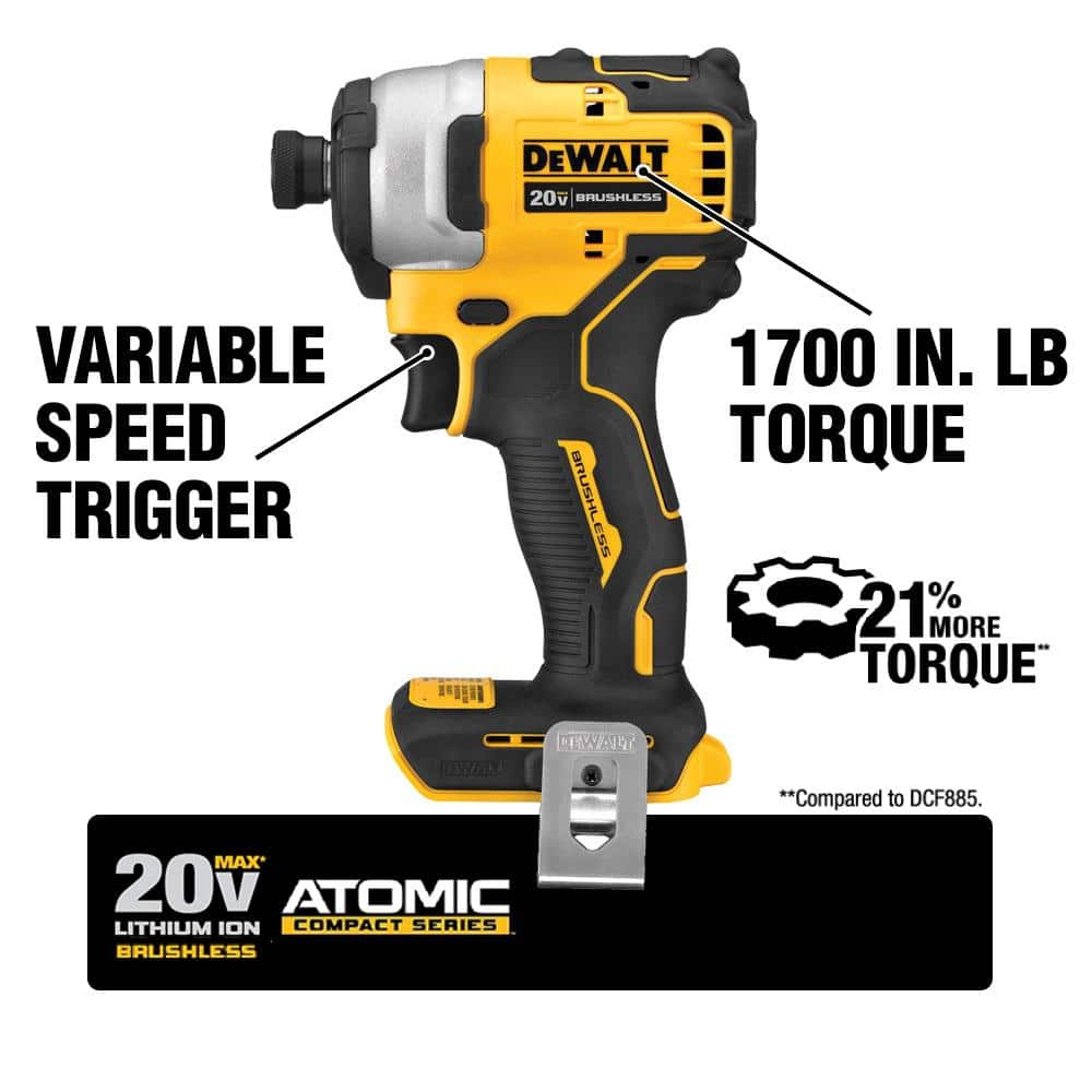 DEWALT ATOMIC 20V MAX Cordless Brushless Compact Drill/Impact Combo Kit (2-Tool) with 142-Piece Mechanics Tool Set - Image 4