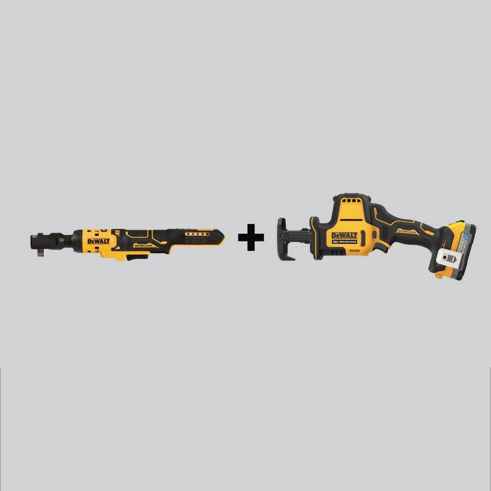 DEWALT Atomic 20V MAX Cordless Brushless Compact Reciprocating Saw & Ratchet Kit with Battery and Charger