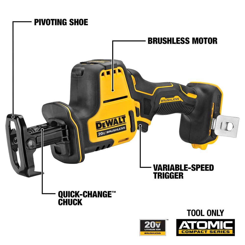 DEWALT ATOMIC 20V MAX Cordless Brushless Compact Reciprocating Saw with 4.0Ah Battery - Image 2