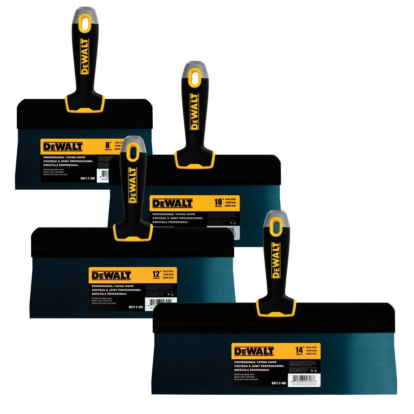 DEWALT Big Back Blue Steel Taping Knife Set with Soft Grip Handles (8, 10, 12, 14 in.)