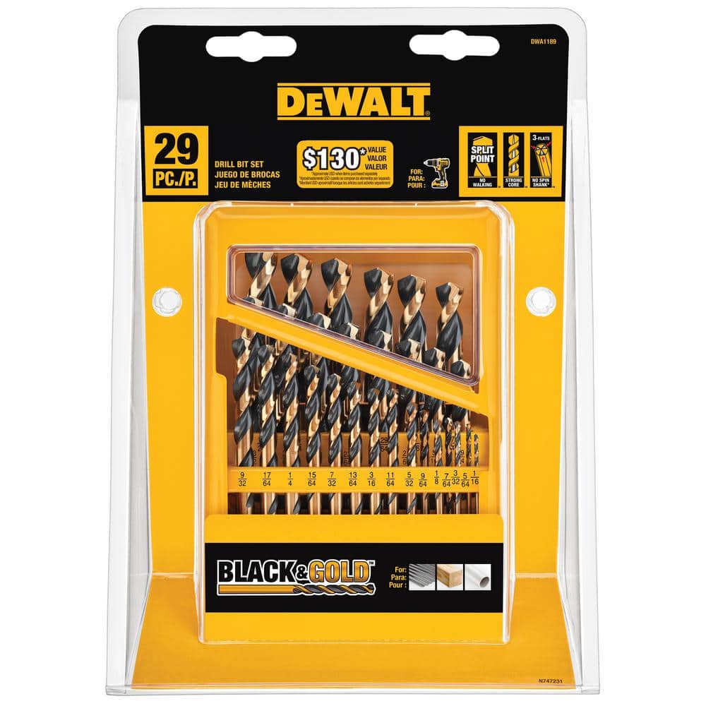 DEWALT Black and Gold Drill Bit Set, Black Oxide, Split Point, 29-Piece (DWA1189)