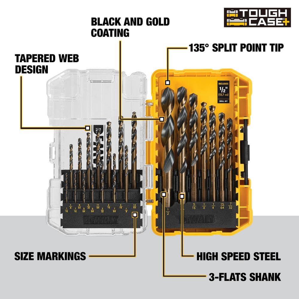 DEWALT Black and Gold Drill Bit Set, Twist, High Speed Steel, 21-Piece (Includes 1/2 in Bit) - Image 4