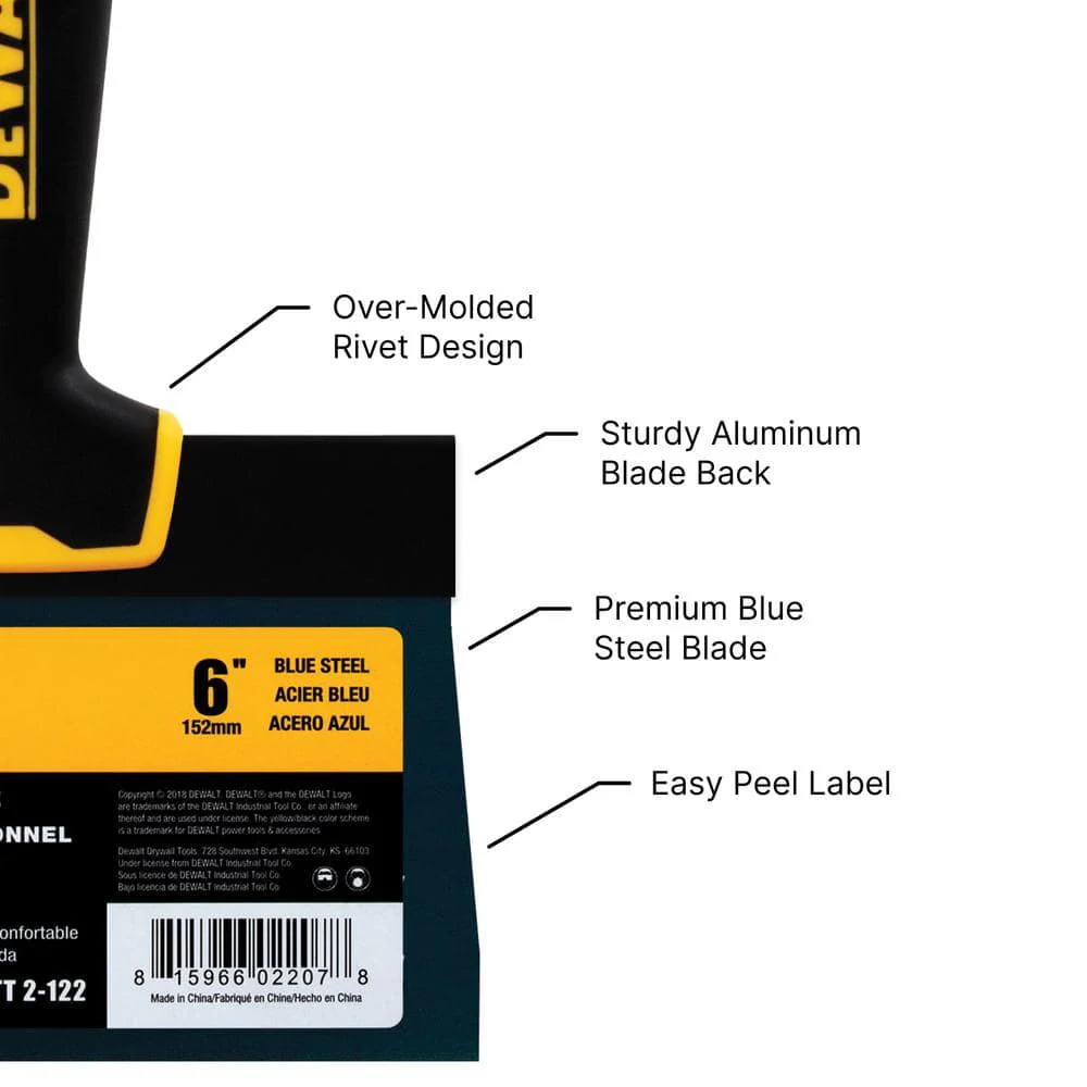 DEWALT Blue Steel Taping Knife and 14 in. Mud Pan Set with Soft-Grip Handles, 6/8/10/12 in. Knives - Image 4