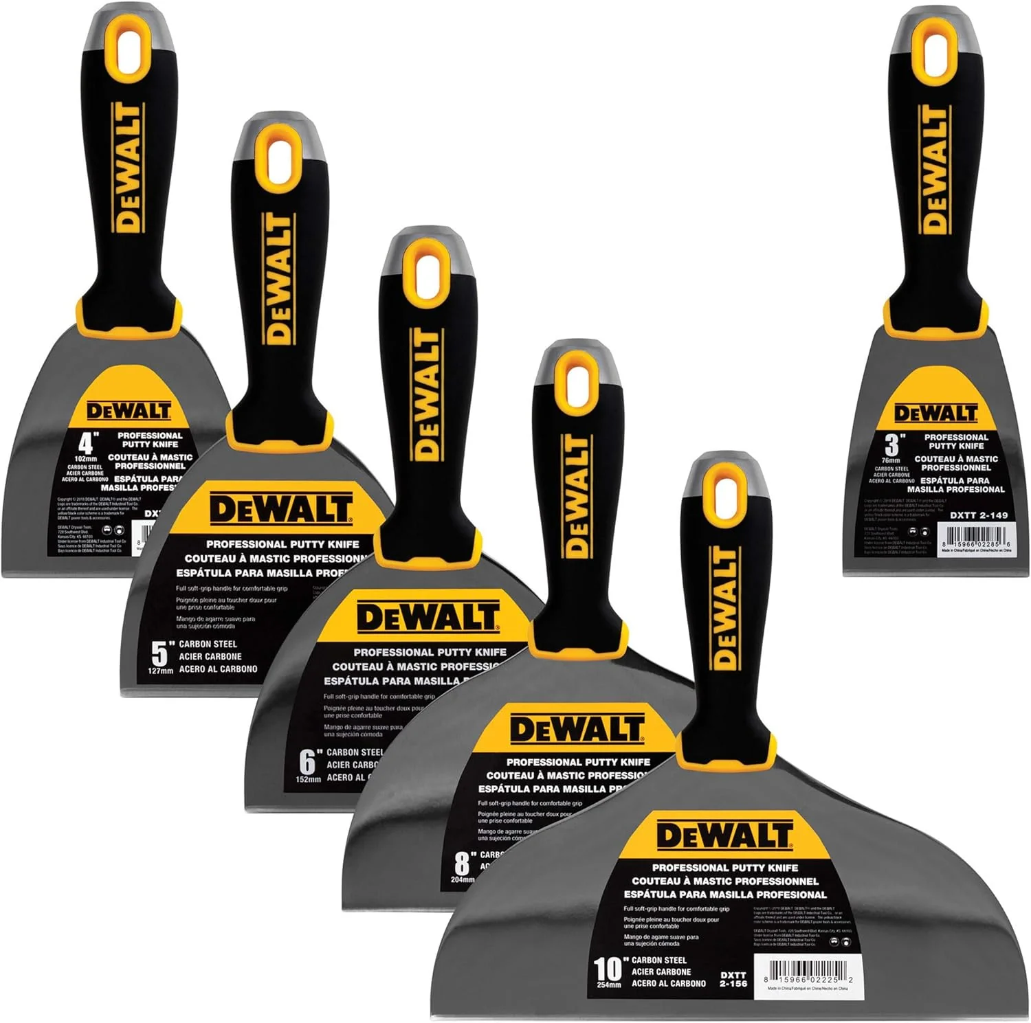 DEWALT Deluxe Carbon Steel Joint Knife Set with Soft Grip Handles, 3–10 Inch