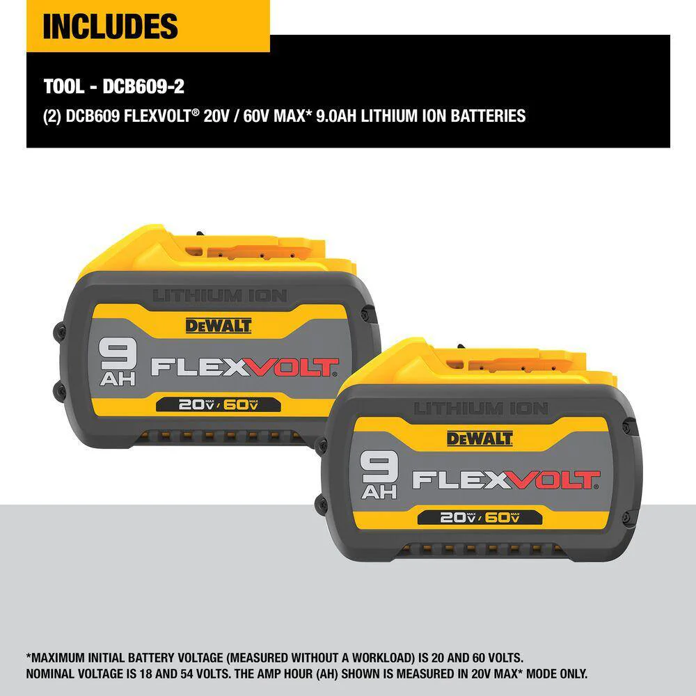 DEWALT FLEXVOLT 20V/60V MAX Lithium-Ion 9.0Ah Battery Pack (2 Pack) - Image 3