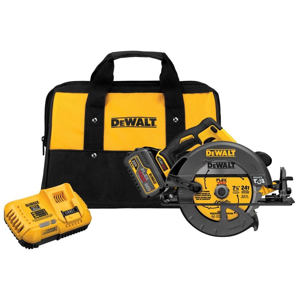 DEWALT FLEXVOLT 60V MAX Brushless 7-1/4 in. Cordless Circular Saw Kit with 2Ah Battery, 1-Hour Fast Charger and Case