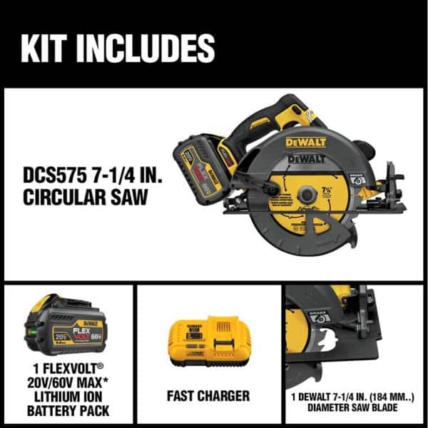 DEWALT FLEXVOLT 60V MAX Brushless 7-1/4 in. Cordless Circular Saw Kit with 2Ah Battery, 1-Hour Fast Charger and Case - Image 2