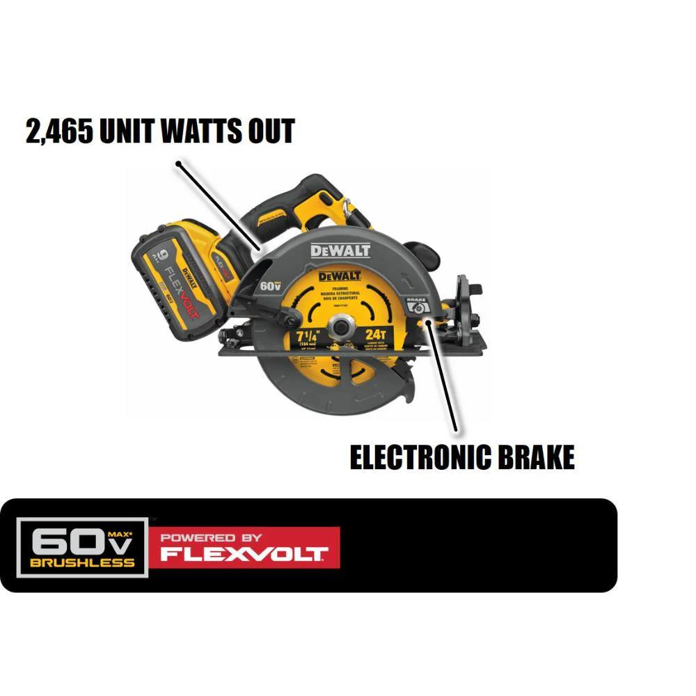 DEWALT FLEXVOLT 60V MAX Lithium-Ion Cordless Brushless 7-1/4 in. Circular Saw Kit with (2) Batteries & Charger, Bonus 60V Reciprocating Saw - Image 3
