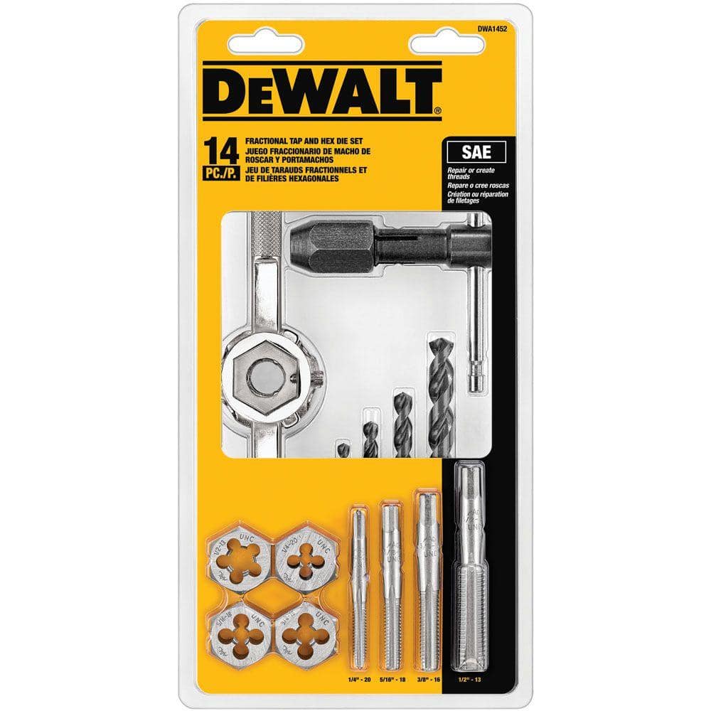 DEWALT Fractional Tap and Large Hexagon Die Set, SAE (14-Piece) – DWA1452
