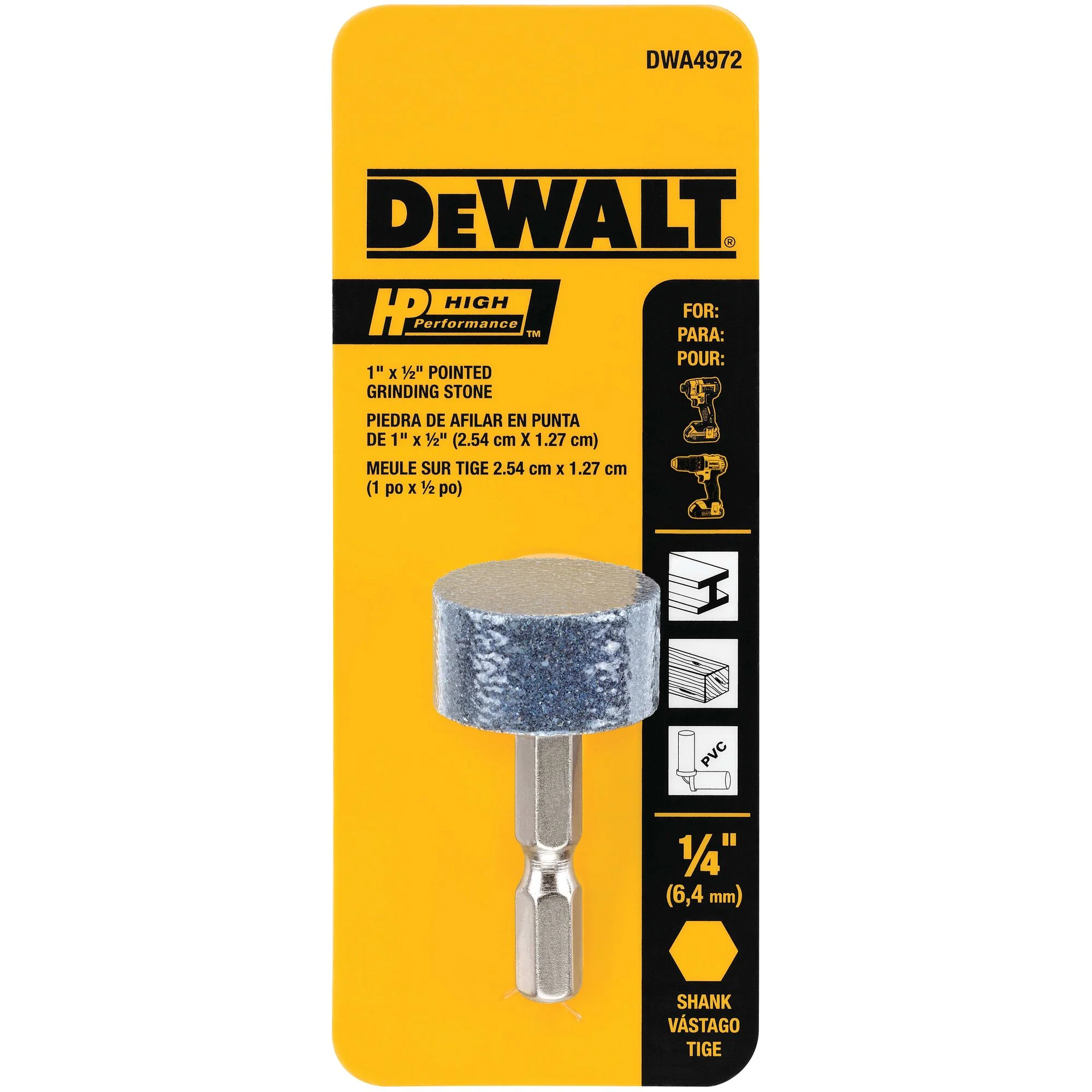 DEWALT HP Aluminum Oxide 1-in Grinding/Sharpening Bit – 1/4-in Hex Shank (DWA4972) - Image 2