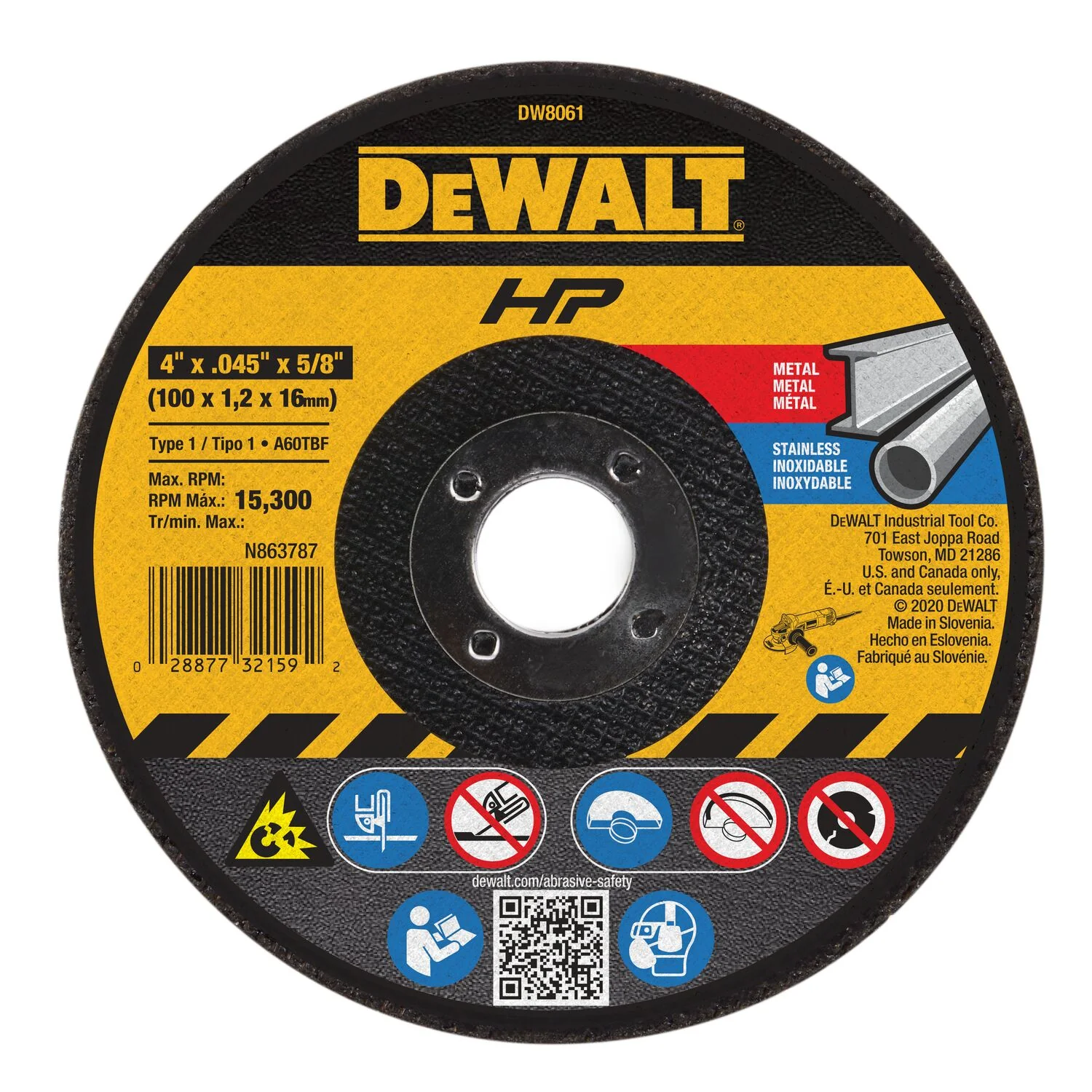 DEWALT HP High Performance Aluminum Oxide 4-in 60-Grit Grinding Wheel, Type 1, 5/8-in Arbor