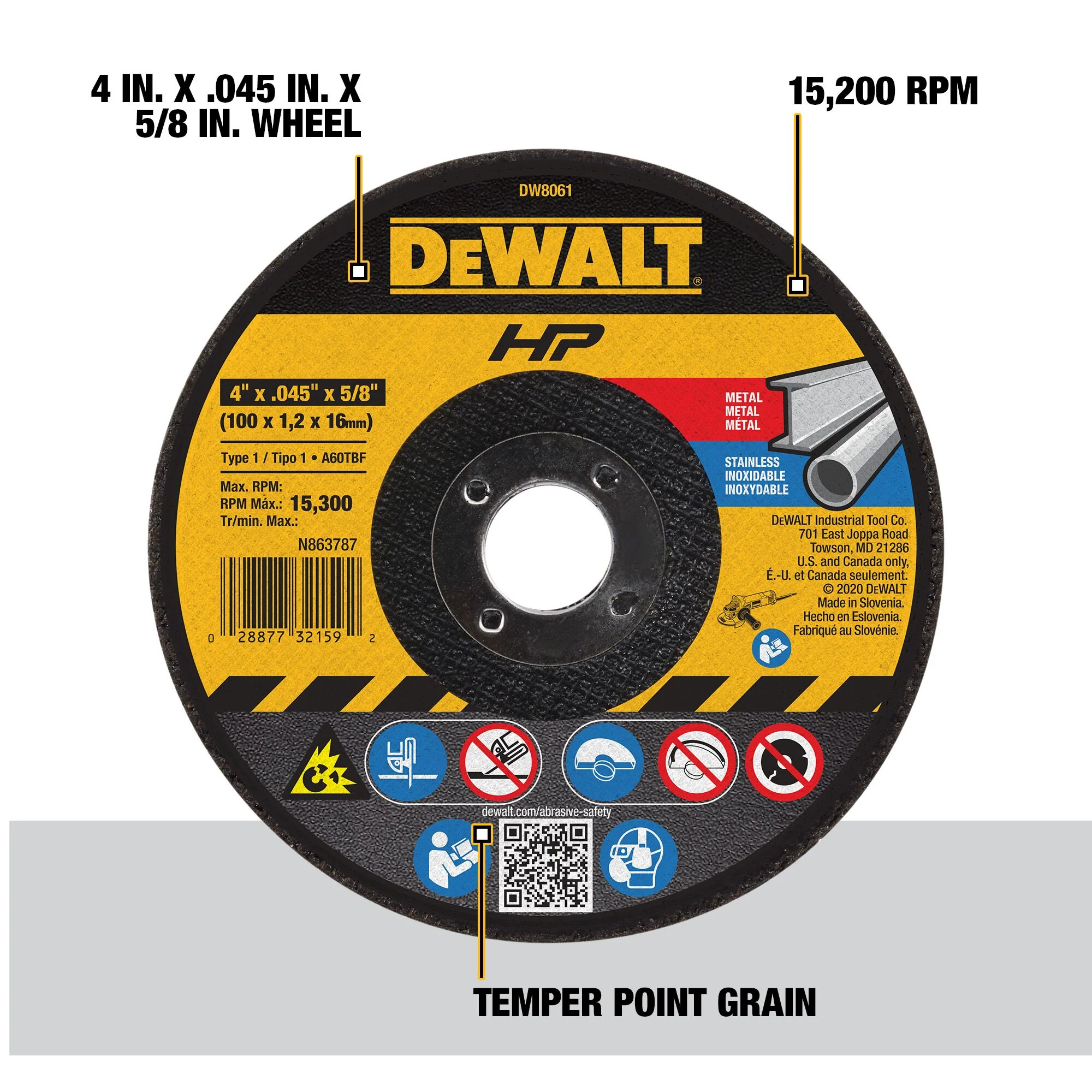 DEWALT HP High Performance Aluminum Oxide 4-in 60-Grit Grinding Wheel, Type 1, 5/8-in Arbor - Image 2