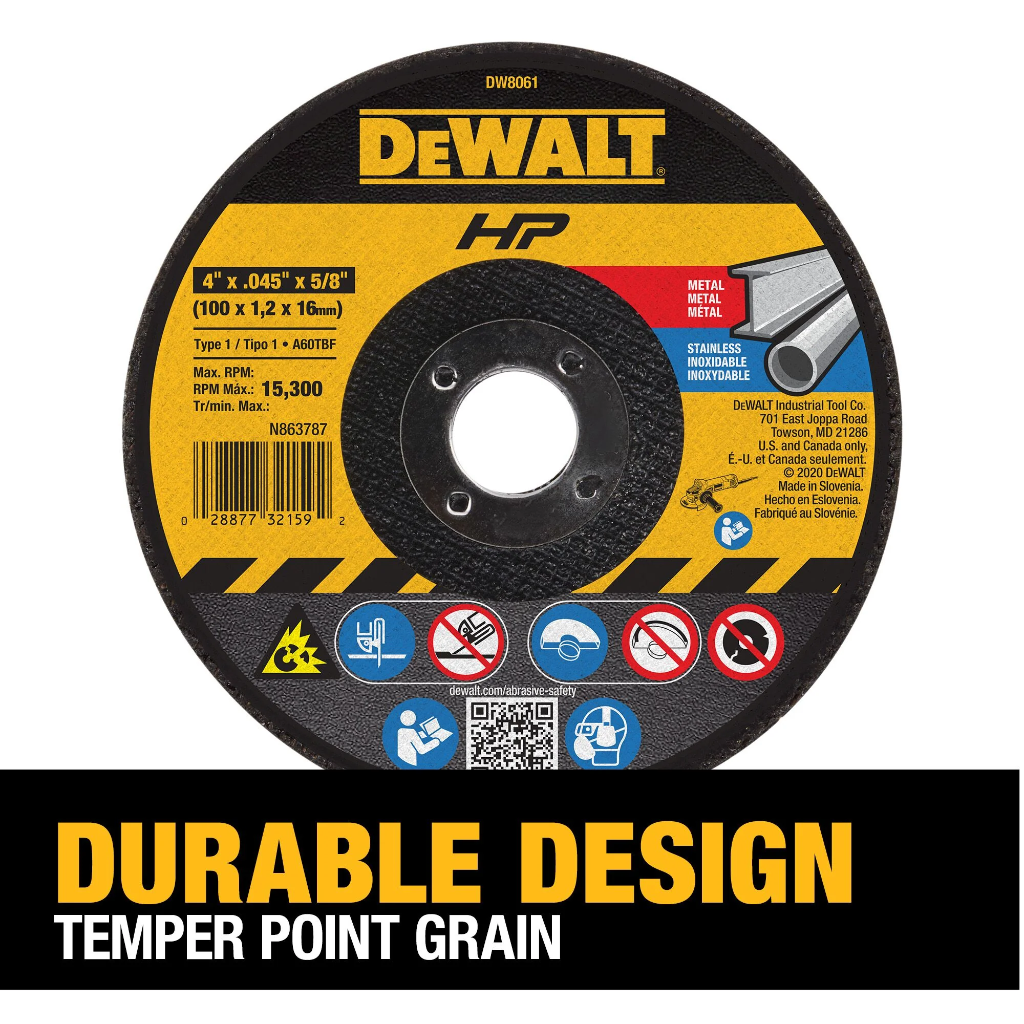 DEWALT HP High Performance Aluminum Oxide 4-in 60-Grit Grinding Wheel, Type 1, 5/8-in Arbor - Image 4