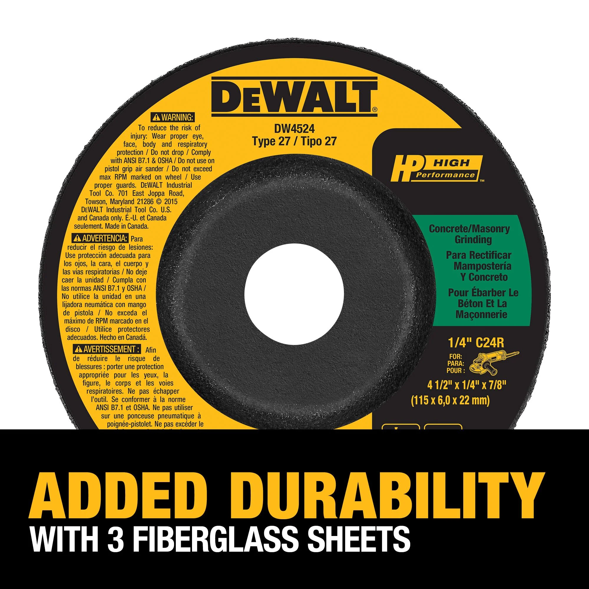 DEWALT Silicon Carbide 4.5-in Type 27 Grinding Wheel, 7/8-in Arbor, 1/4-in Thick - Image 4