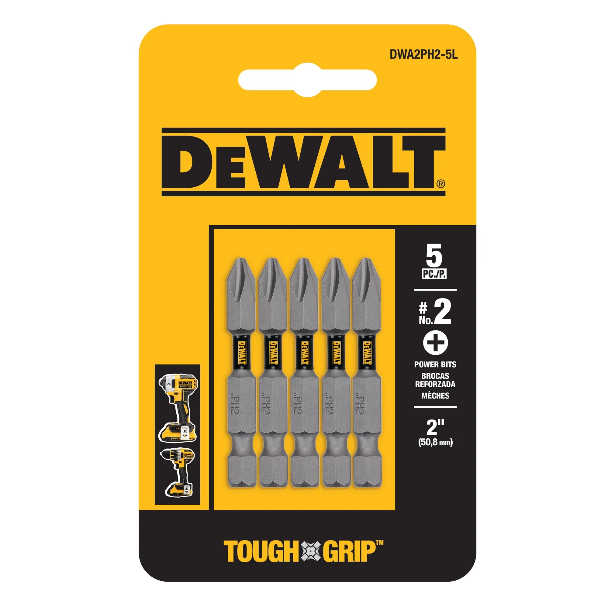 DEWALT Tough Grip 5-Piece 2-in #2 Phillips Shank Screwdriver Bit