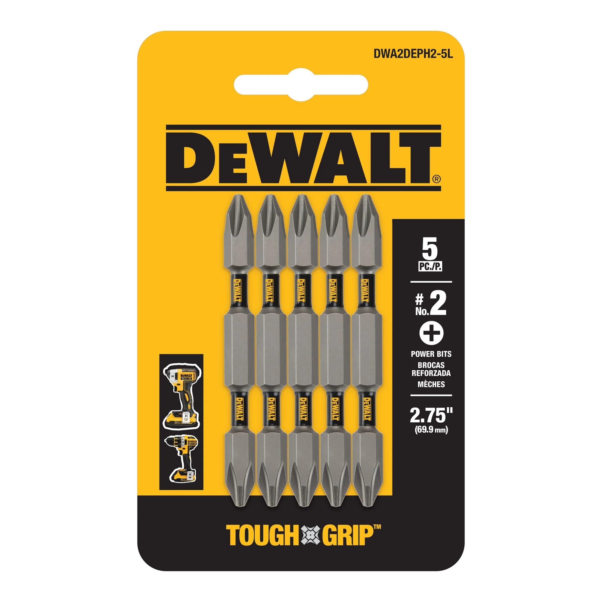 DEWALT Tough Grip 5-Piece 2-in #2 Phillips Steel Hex Shank Screwdriver Bits
