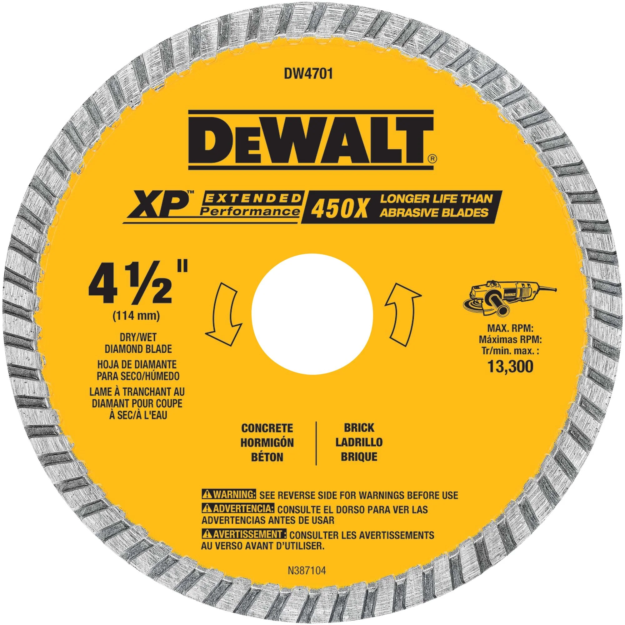 DEWALT XP Diamond 4-1/2-in Turbo Rim Diamond Blade, 7/8-in Arbor