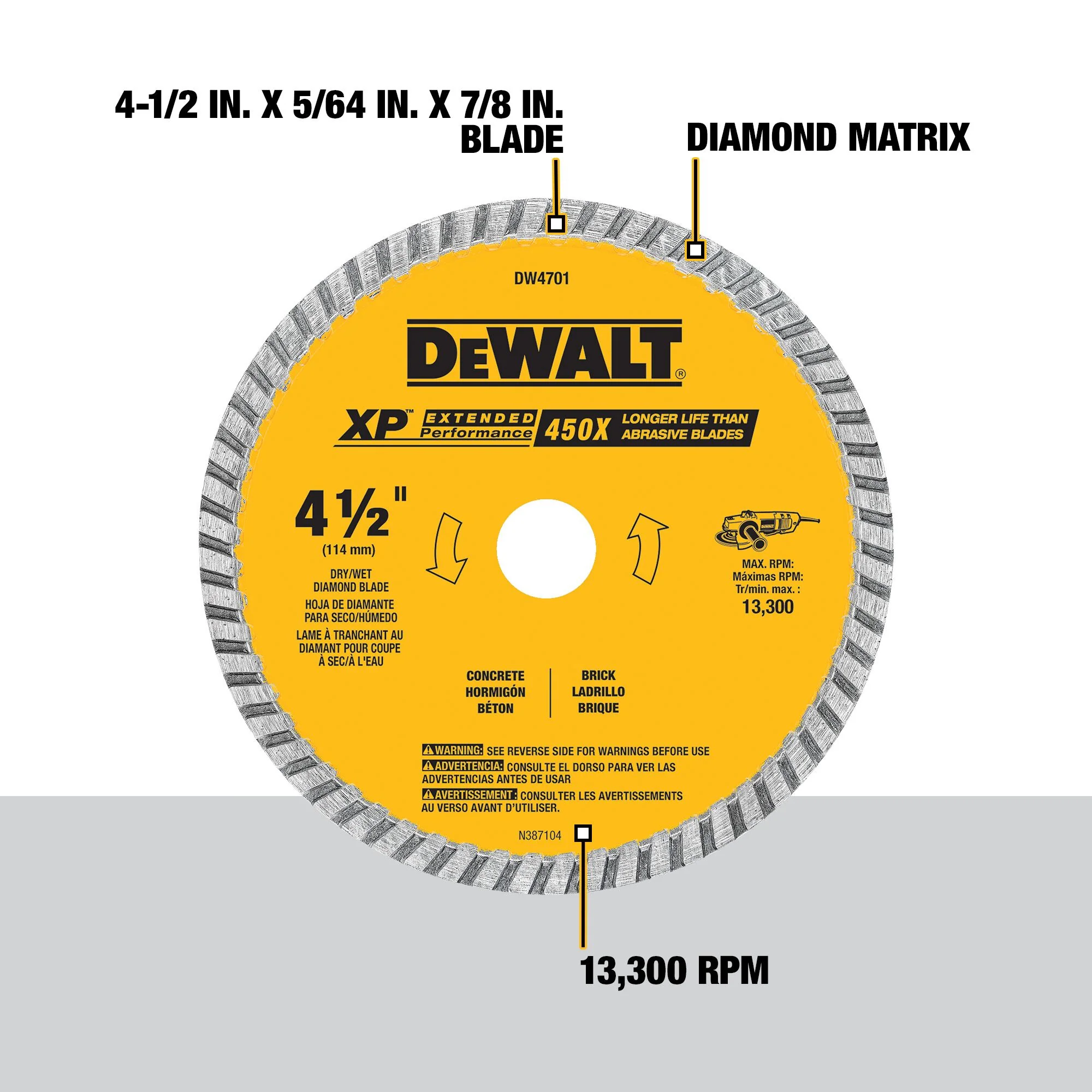 DEWALT XP Diamond 4-1/2-in Turbo Rim Diamond Blade, 7/8-in Arbor - Image 2