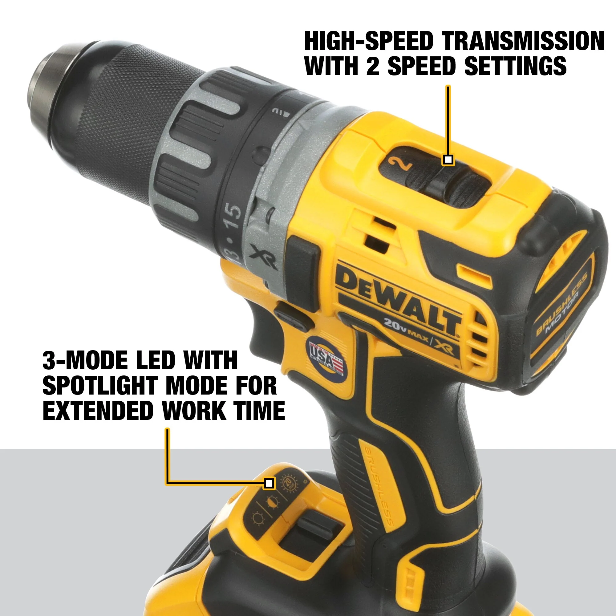 DEWALT XR 20-Volt MAX 1/2-in Brushless Cordless Drill/Driver Kit with 2 Batteries, Charger and Hard Case (DCD791D2) - Image 4