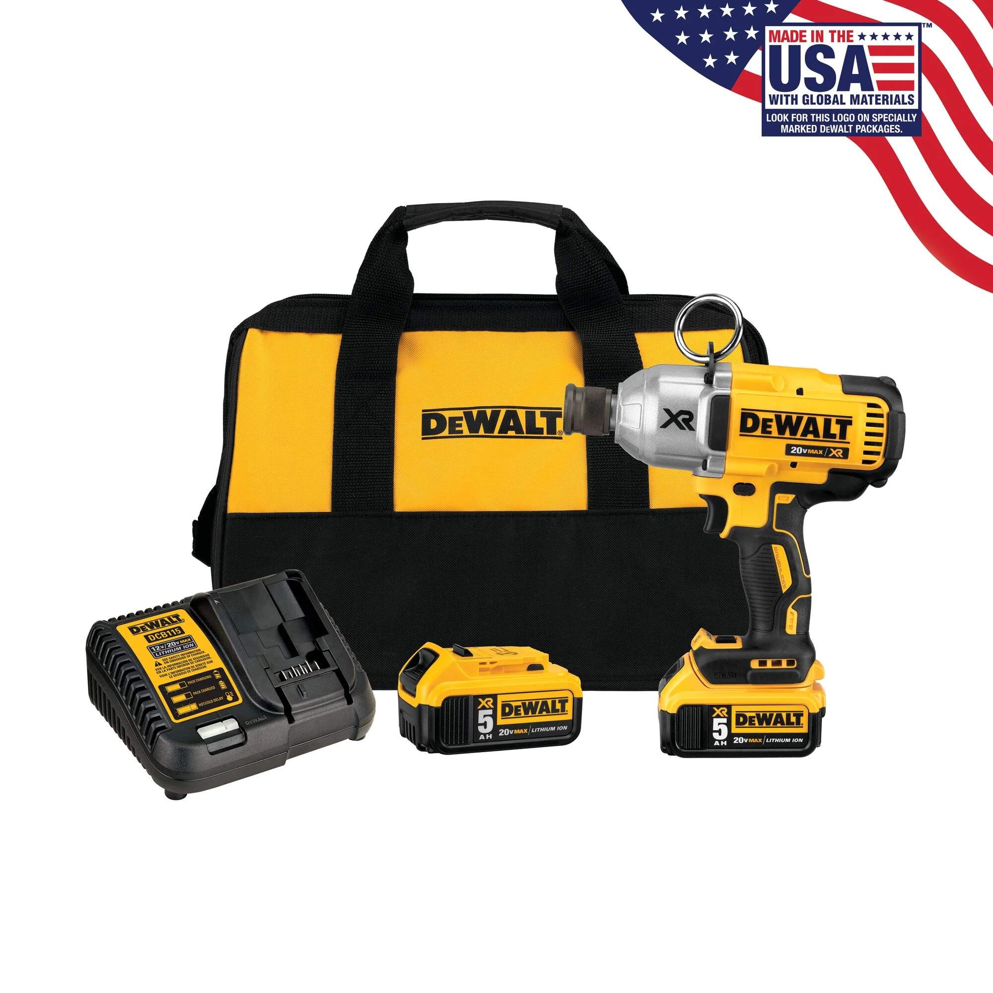 DEWALT XR 20-Volt Max Variable Speed Brushless 7/16-in Drive Cordless Impact Wrench Kit (2 Batteries Included)
