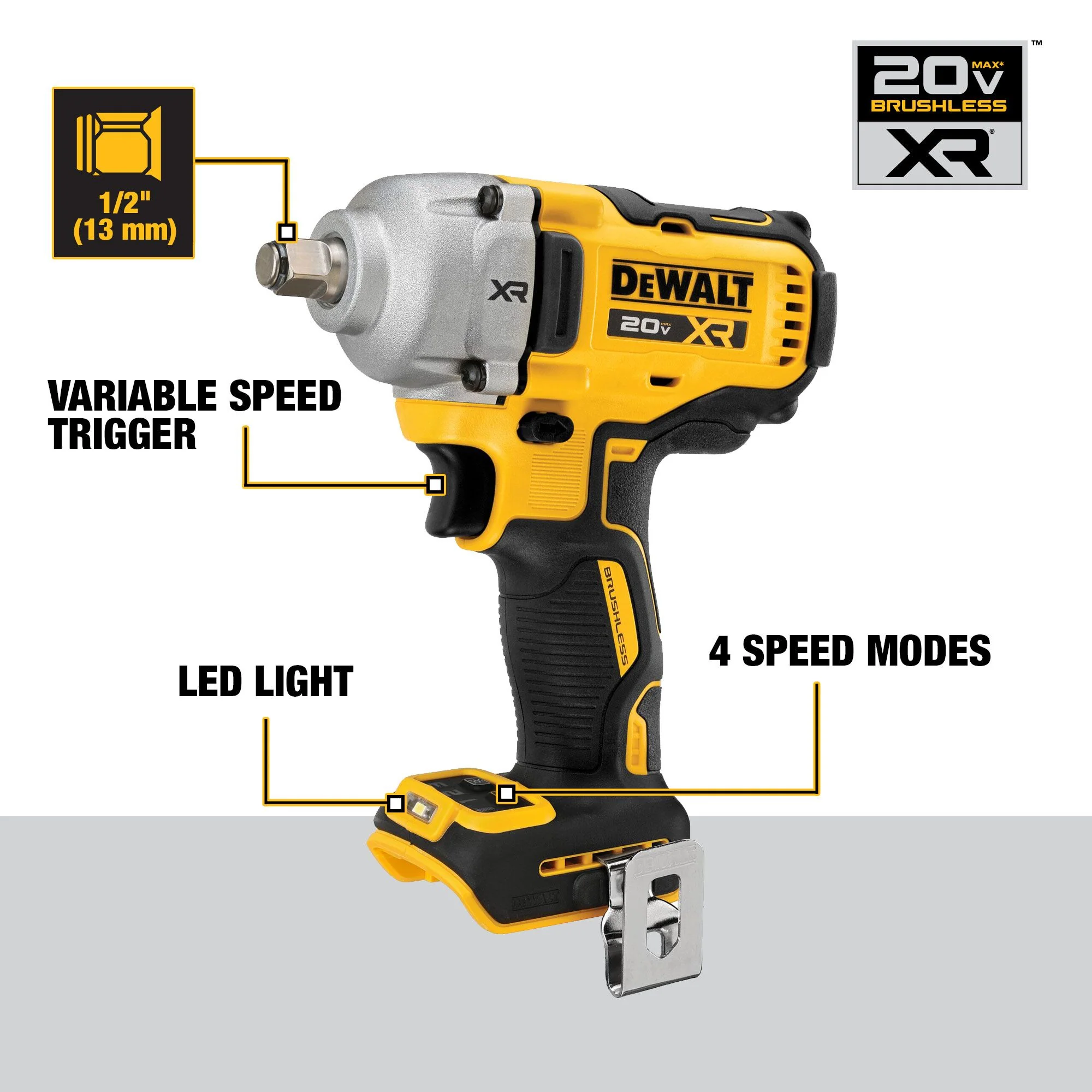 DEWALT XR 20V MAX Brushless 1/2-in Variable Speed Cordless Impact Wrench (Bare Tool) - Image 3