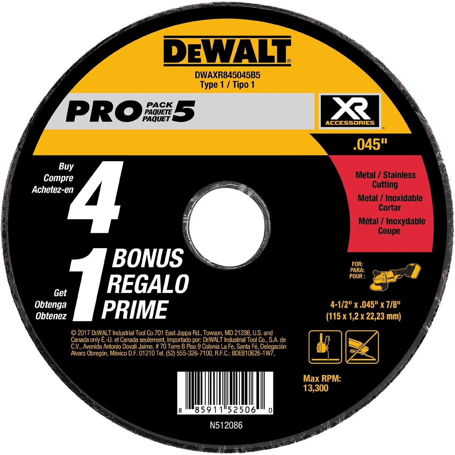 DEWALT XR 5-Pack Ceramic 4.5-in 60-Grit Grinding Wheel
