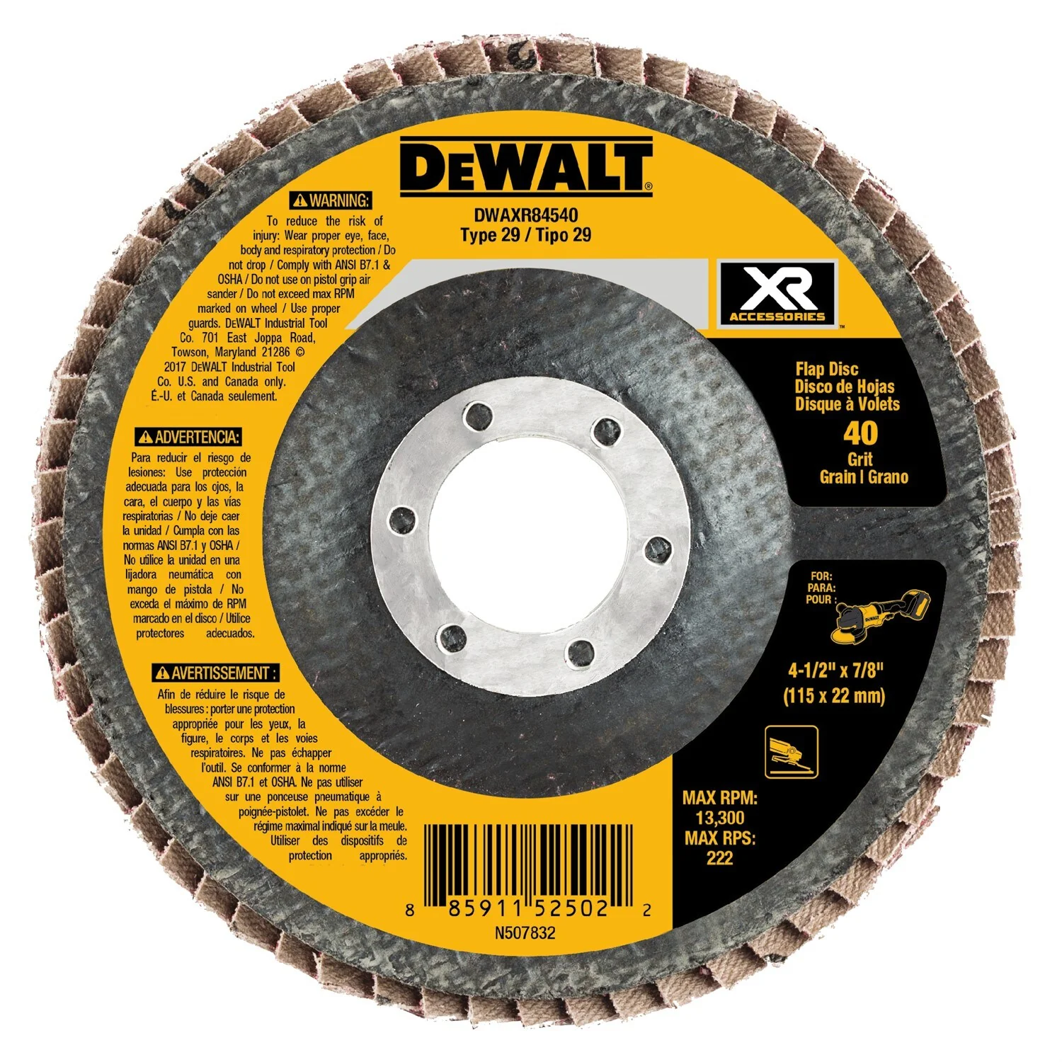 DEWALT XR Ceramic 4.5-in 40-Grit Type 29 Flap Grinding Wheel, 7/8-in Arbor