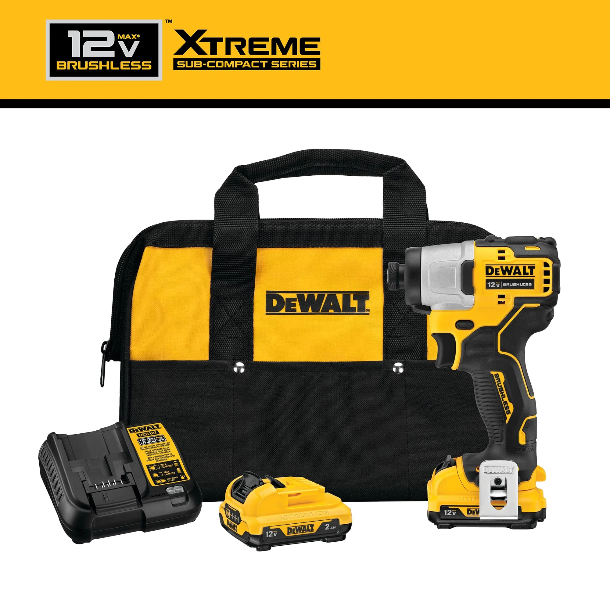 DEWALT XTREME 12-Volt MAX 1/4-in Variable Speed Brushless Cordless Impact Driver Kit, DCF801F2 (2 Batteries, Charger, Bag) - Image 3