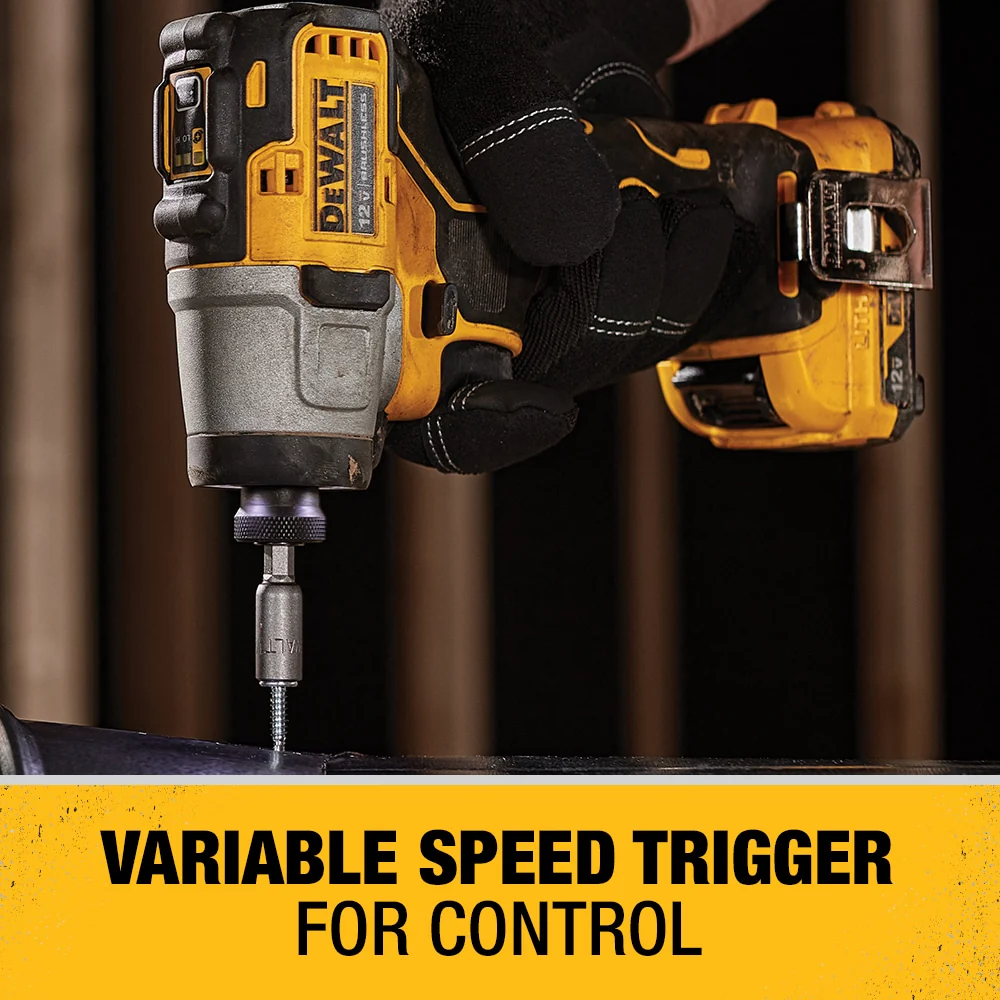 DEWALT XTREME 12-Volt MAX 1/4-in Variable Speed Brushless Cordless Impact Driver Kit, DCF801F2 (2 Batteries, Charger, Bag) - Image 7