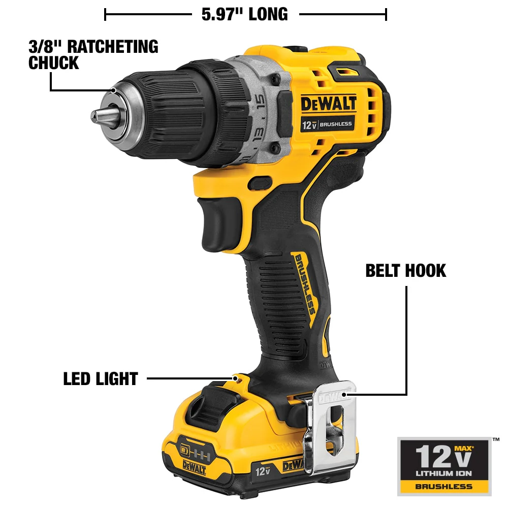 DEWALT XTREME 12-Volt MAX 3/8-in Brushless Cordless Drill/Driver Kit with Charger and 2 Batteries - Image 4
