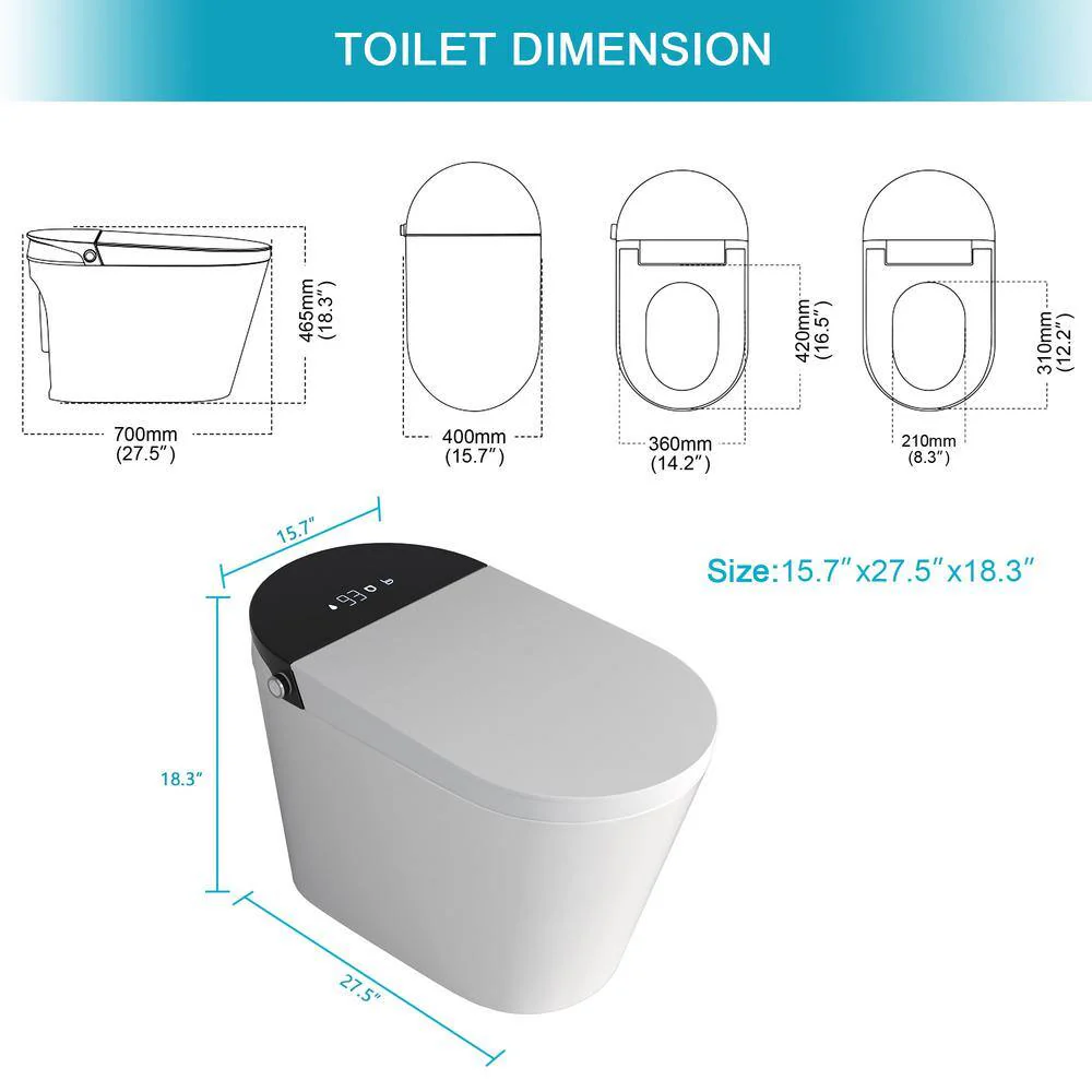 Dimakai Elongated Heated Seat Bidet Toilet with Foot Sensor Flush, 1.28 GPF, LED Display - Image 6