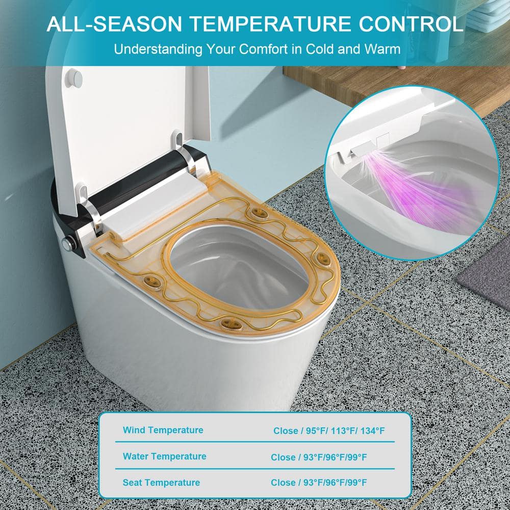Dimakai Elongated Heated Seat Bidet Toilet with Foot Sensor Flush, 1.28 GPF, LED Display - Image 8