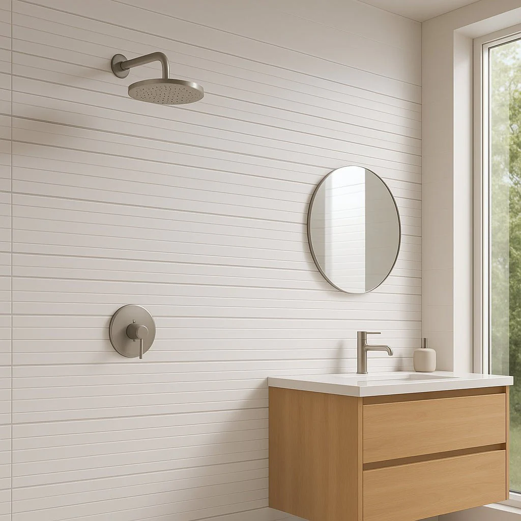 Dimensions Olympia Linear Ceramic Matte Tile - 16 x 47 Inches, White Matte Finish - Image 2