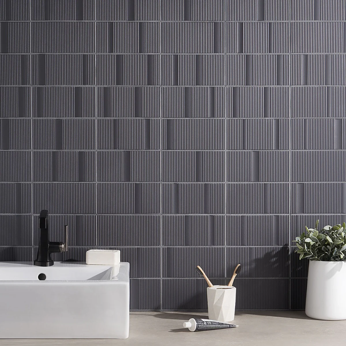 Division Antracite Black 8x16 Fluted Matte Ceramic Wall Tile - Image 9