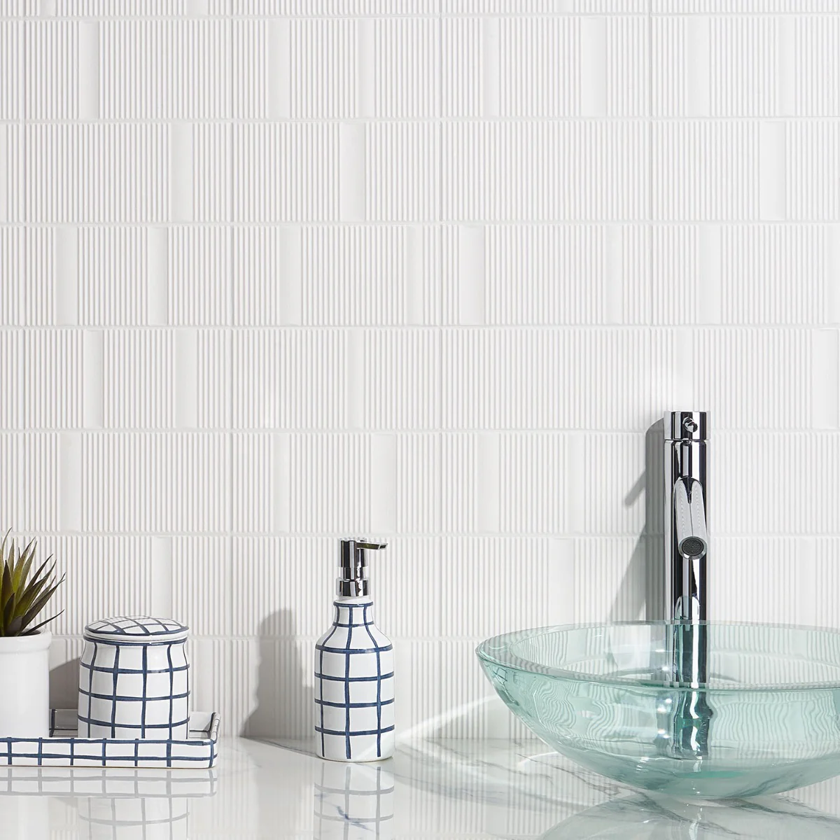Division White 8x16 Fluted Matte Ceramic Wall Tile by Lux Tile - Image 3