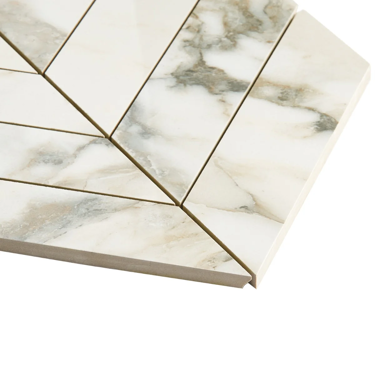Dreamstone Calacatta Rustico Chevron Polished Porcelain Mosaic Tile - Image 5