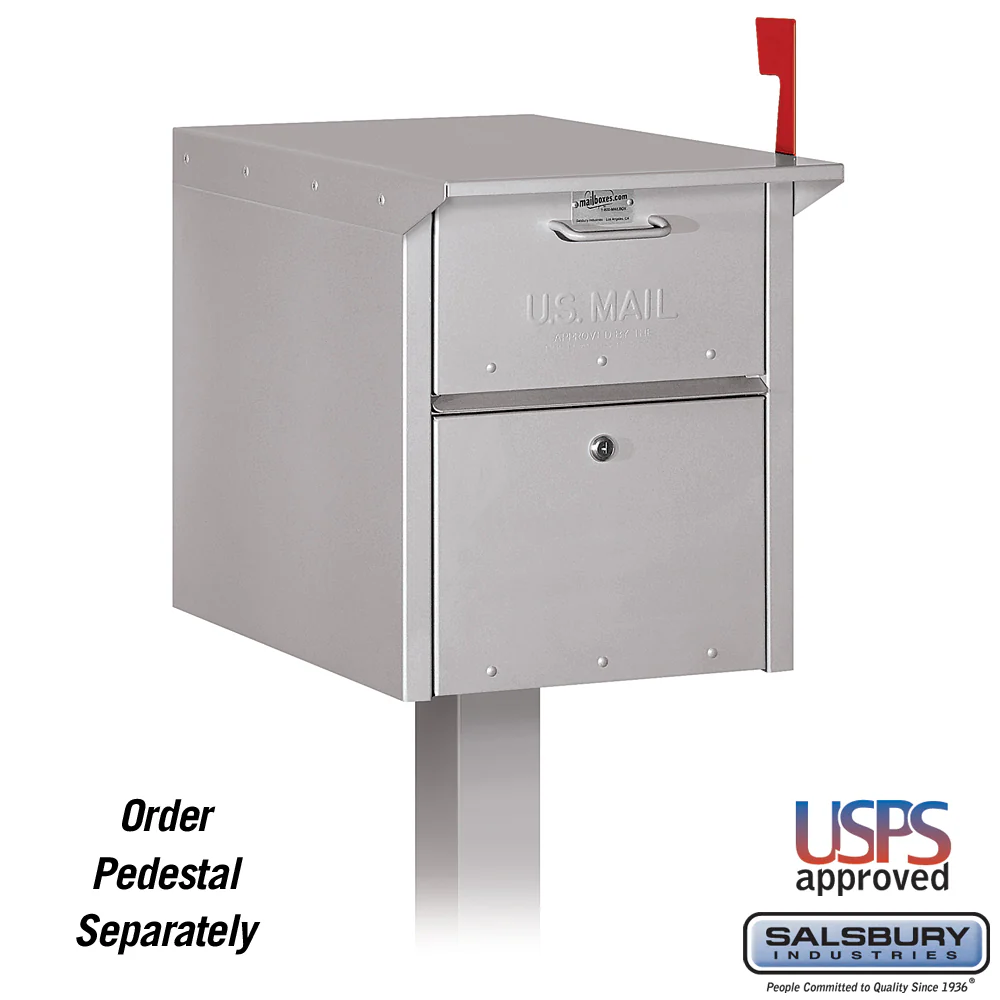 Durable Aluminum Mail Chest with Locking Doors and Signal Flag - Silver