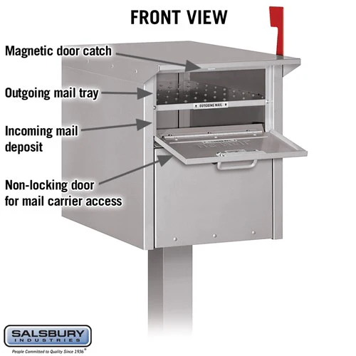 Durable Aluminum Mail Chest with Locking Doors and Signal Flag - Silver - Image 2