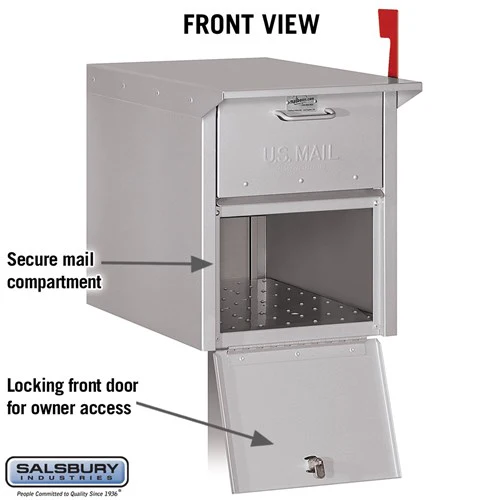 Durable Aluminum Mail Chest with Locking Doors and Signal Flag - Silver - Image 3