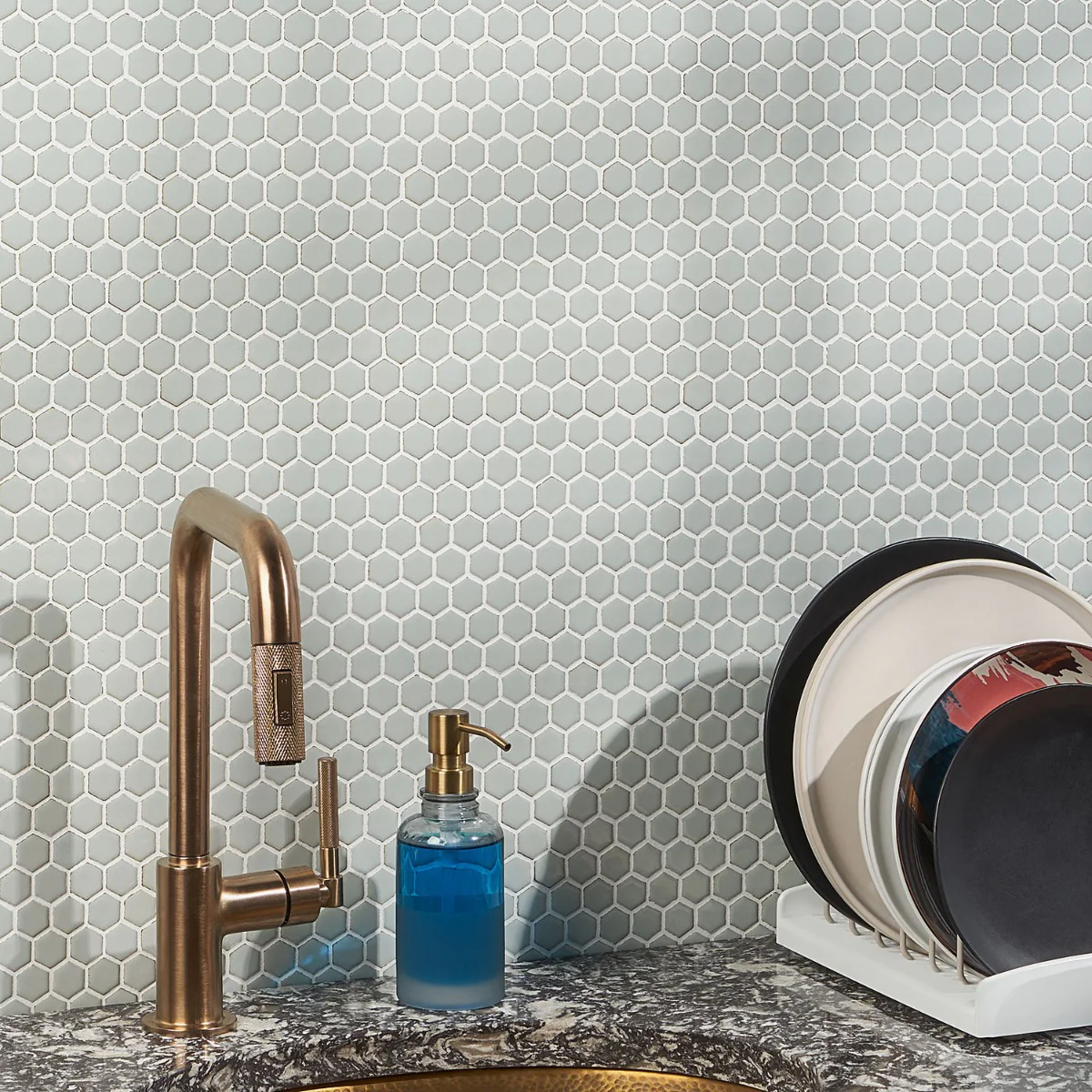 Eden Antiguan Sky Gray Rimmed Hexagon Polished Porcelain Mosaic Tile - Image 5
