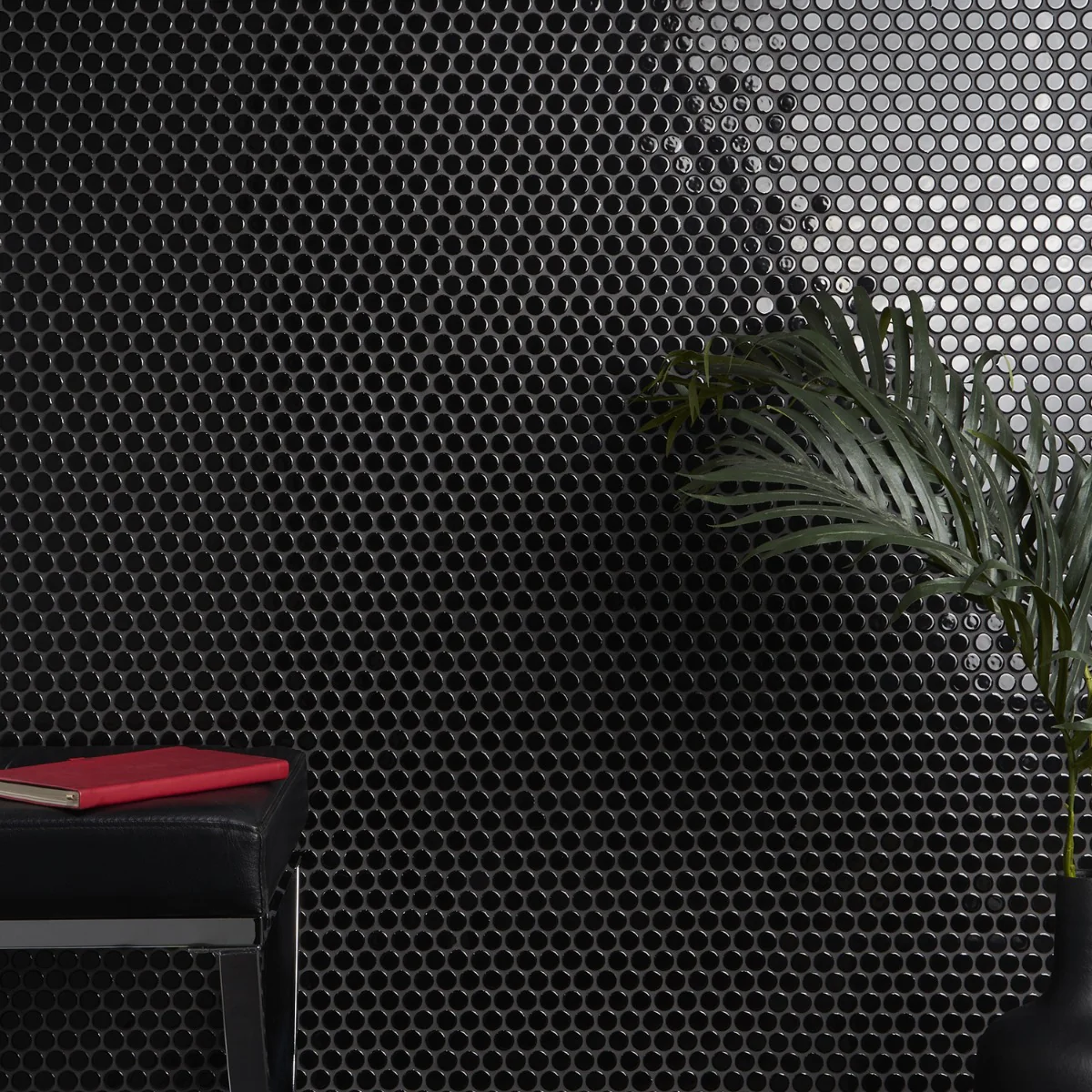 Eden Black Penny Round Polished Porcelain Mosaic Tile - Lux Tile - Image 5
