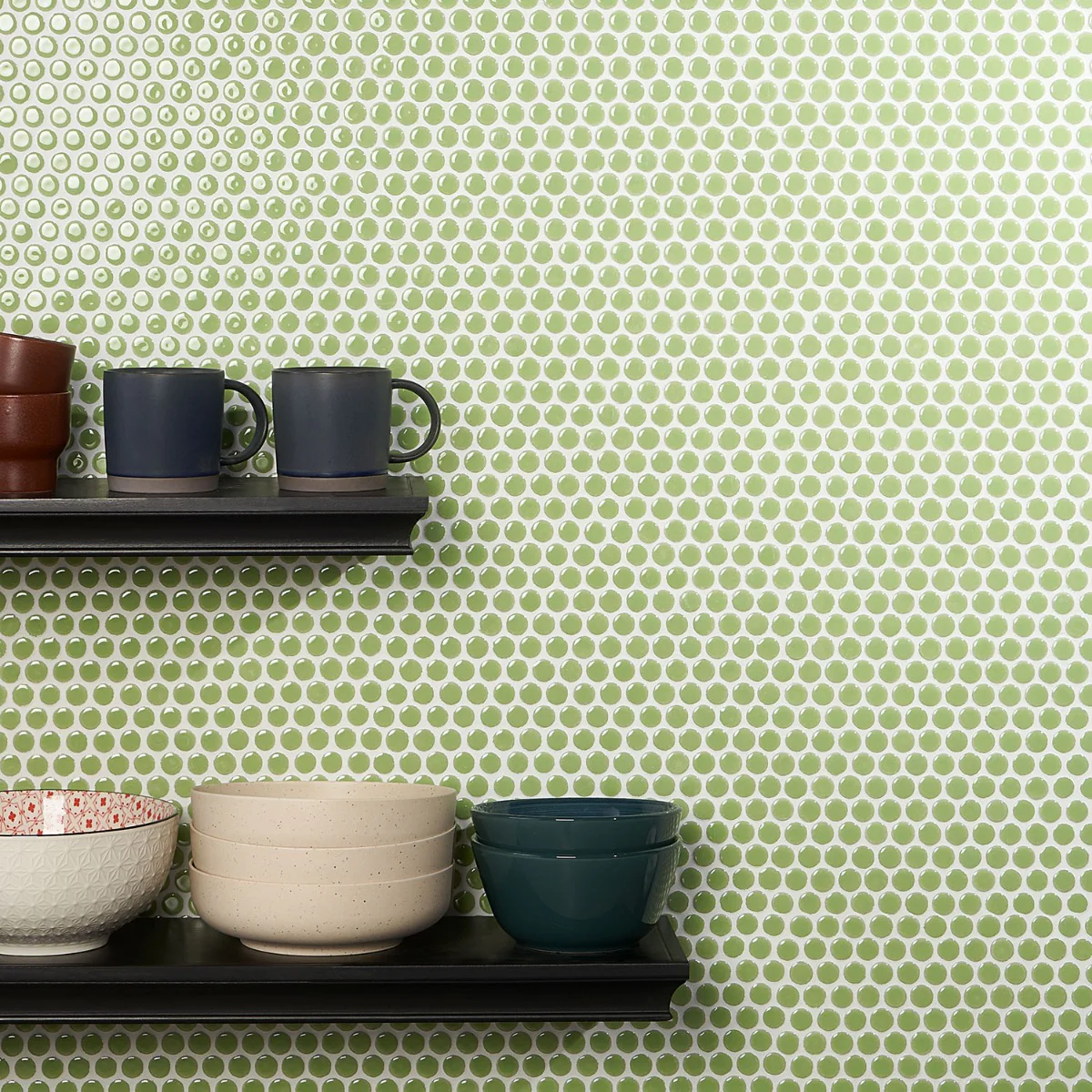 Eden Electric Lime Green Penny Round Polished Porcelain Mosaic Tile - Image 5